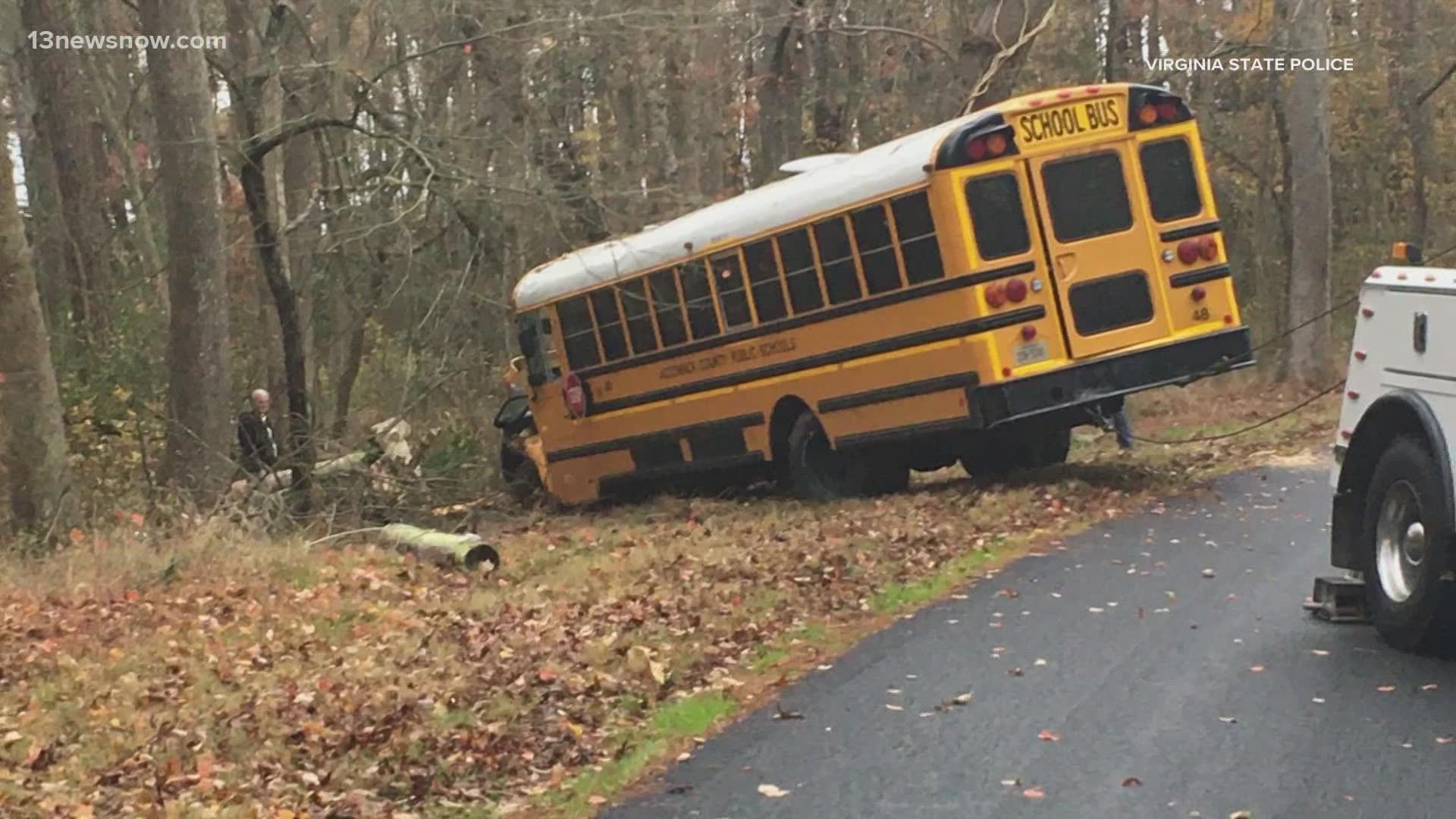 Doctors and nurses are treating more than a dozen children who were injured in a school bus crash in Accomack County this morning.