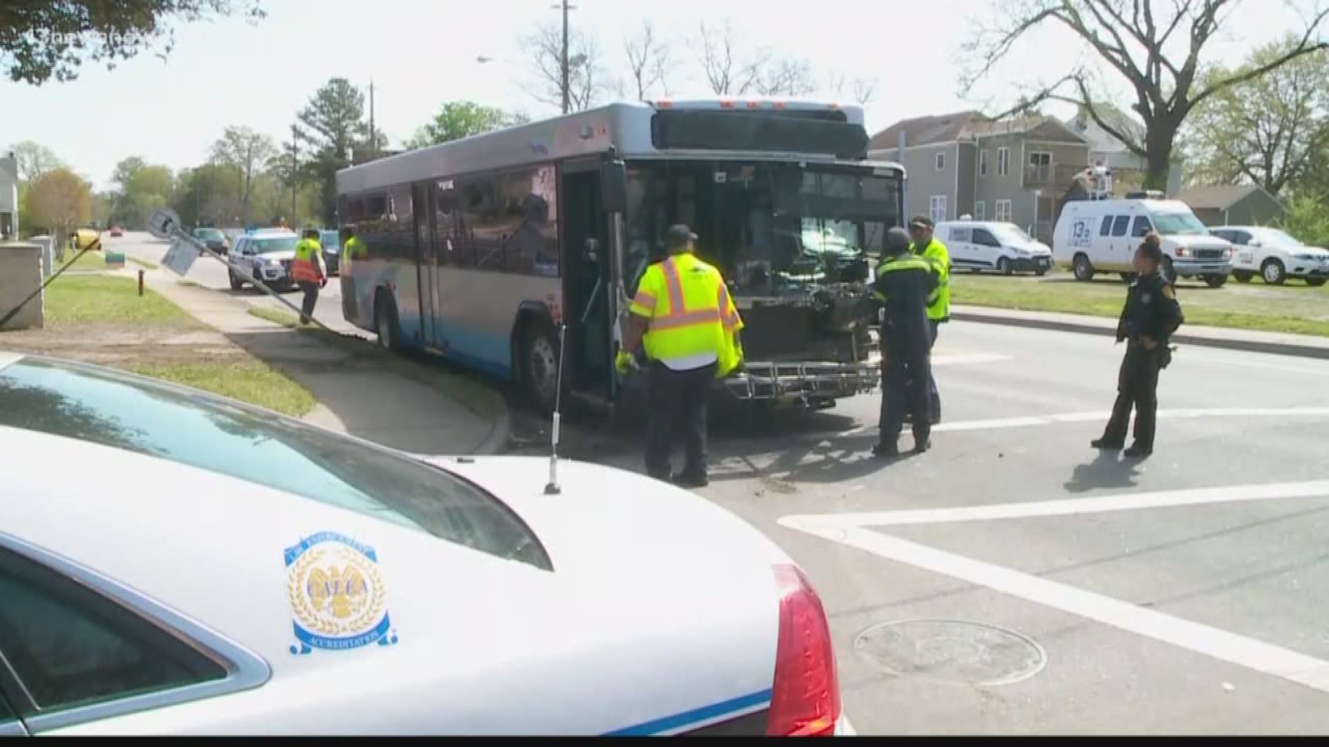 Ten people were taken to the hospital Wednesday morning after a Hampton Roads Transit bus was involved in a crash with a City of Norfolk dump truck.