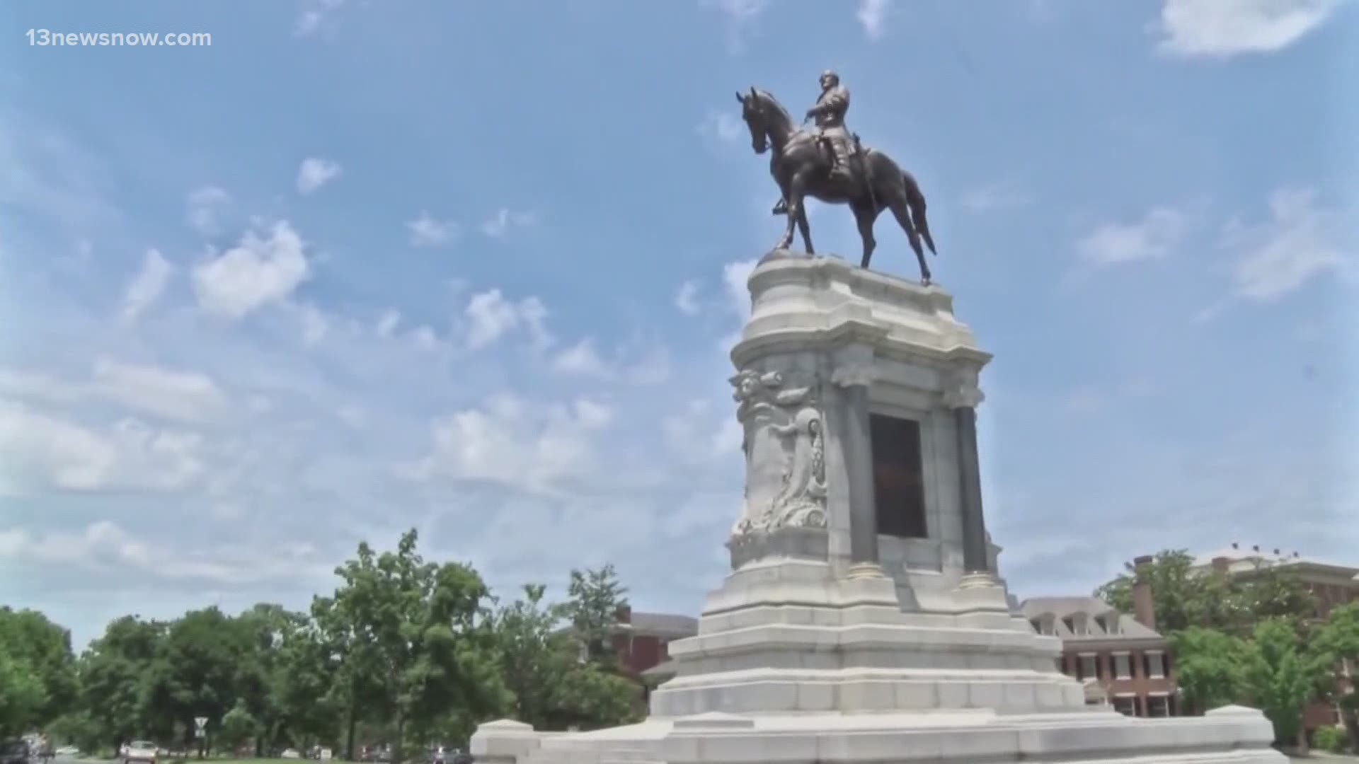 The Virginia Department of General Services said it was erecting the barriers Wednesday morning to protect the safety of demonstrators and the structure.