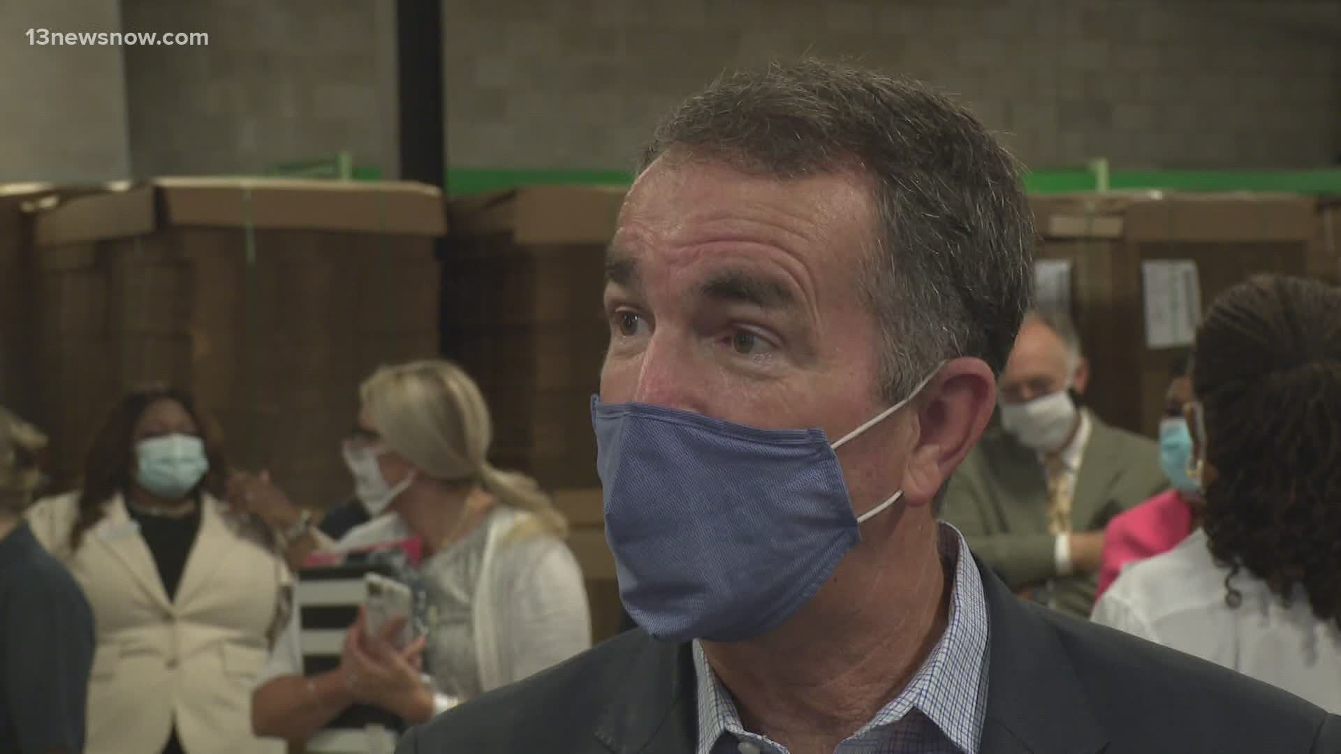 At a Norfolk event, Northam told 13News Now that he doesn't anticipate ordering evacuations, but he encouraged Hampton Roads residents to be prepared for the storm.