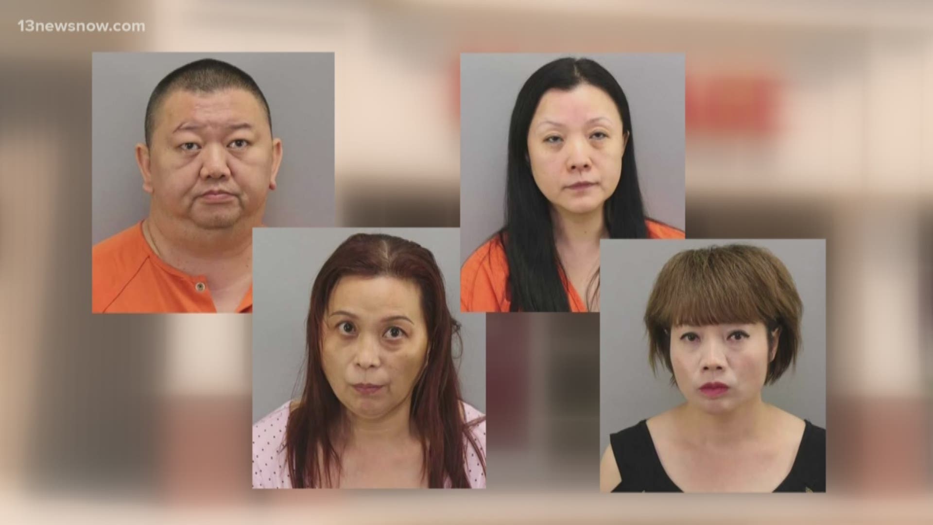 Four massage parlors in Virginia Beach were raided for possible connections to human trafficking. Police arrested four people for charges related to prostitution.