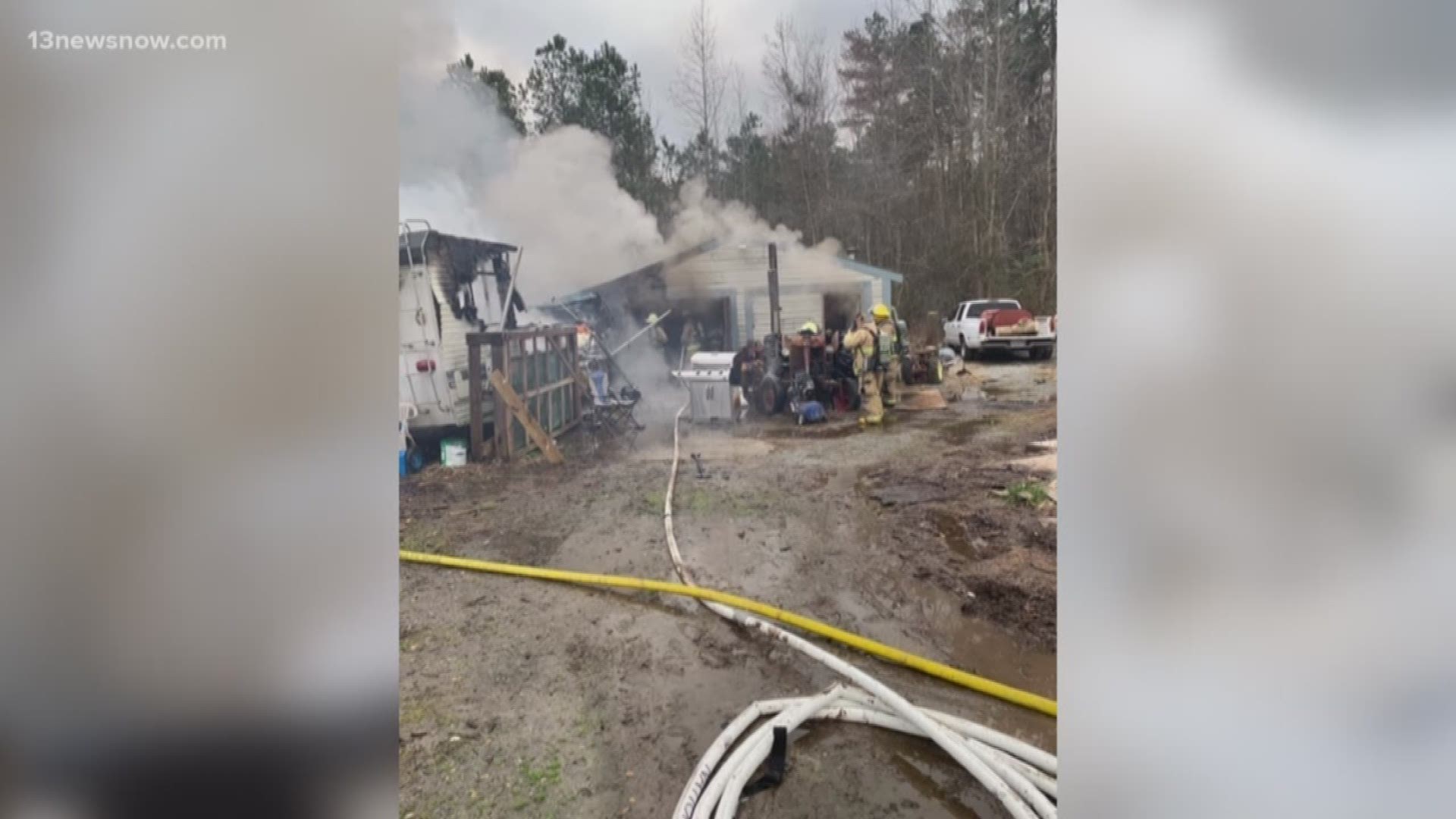 A residential vehicle was consumed by flames on Freeman Mill Road in Suffolk. Investigators are looking into the cause.