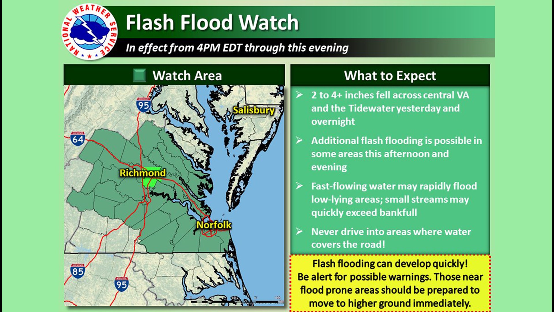 Flash flood watch issued for Hampton Roads this afternoon | 13newsnow.com