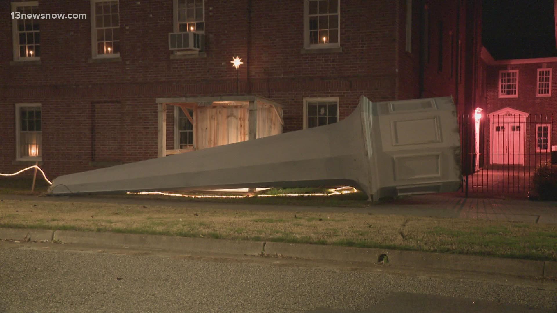 Neighbors were able to roll it out of the road and as of Friday evening, it is resting on the sidewalk beside the church, in front of an empty Nativity Scene.