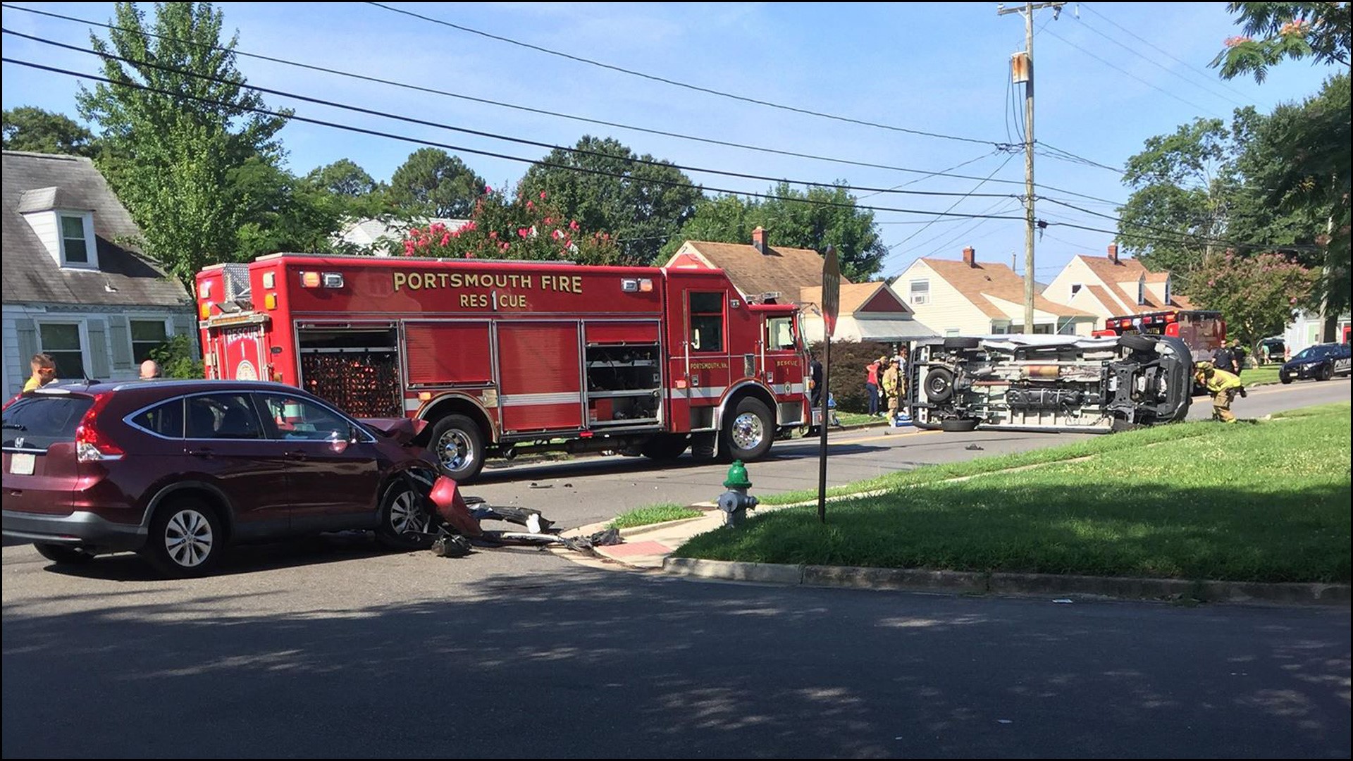 Van with 18 juveniles inside flips over after crash in Portsmouth ...