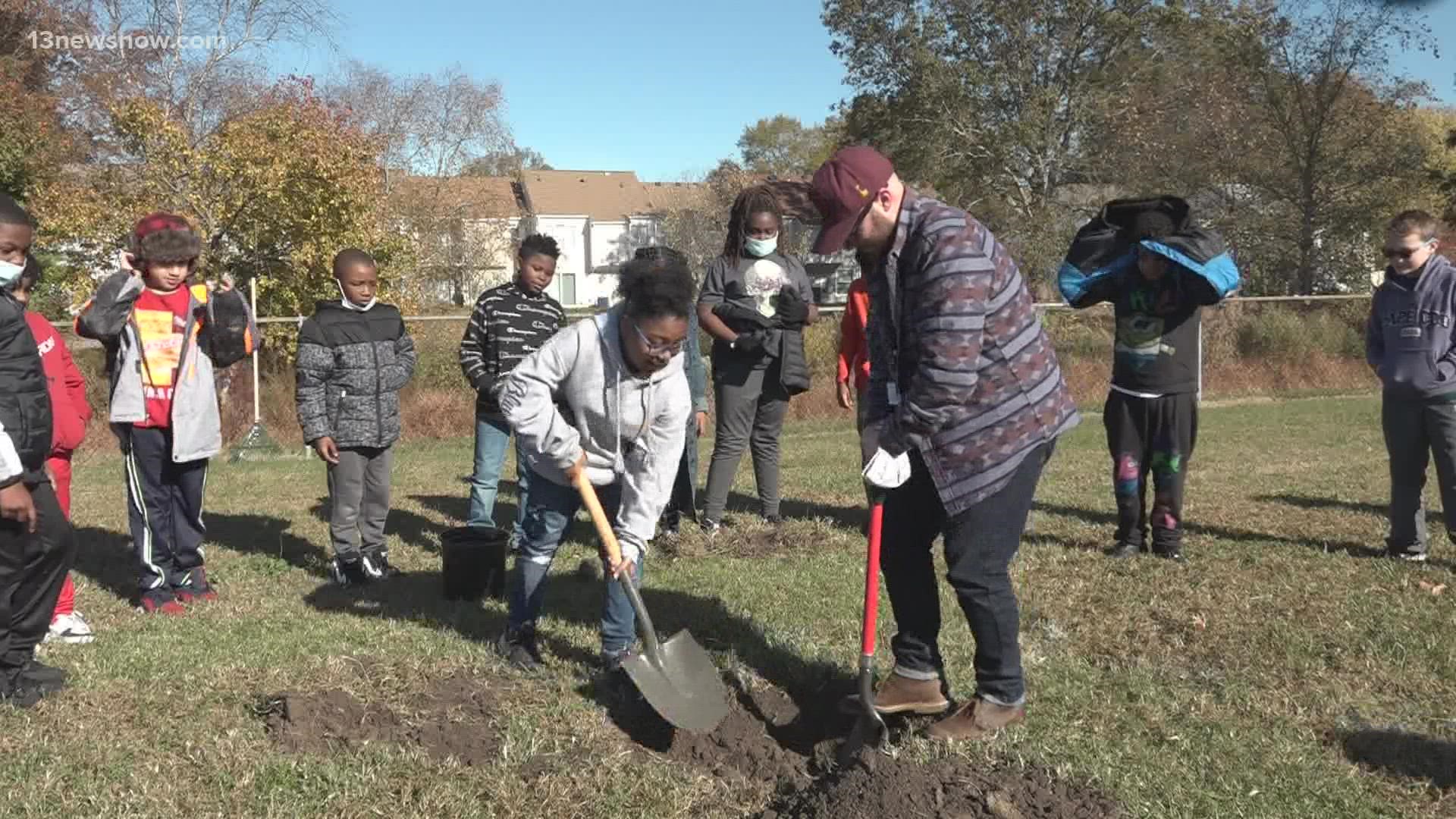 Virginia Beach students planted trees between classes in order to help the environment, and stop flooding in the area.