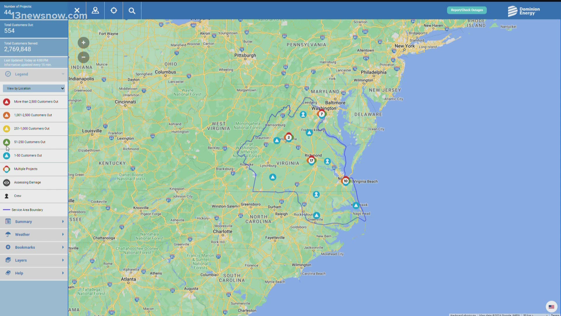 Over 300 Dominion Energy customers are without power in Downtown Norfolk following a power outage south of Brambleton Avenue Tuesday afternoon.