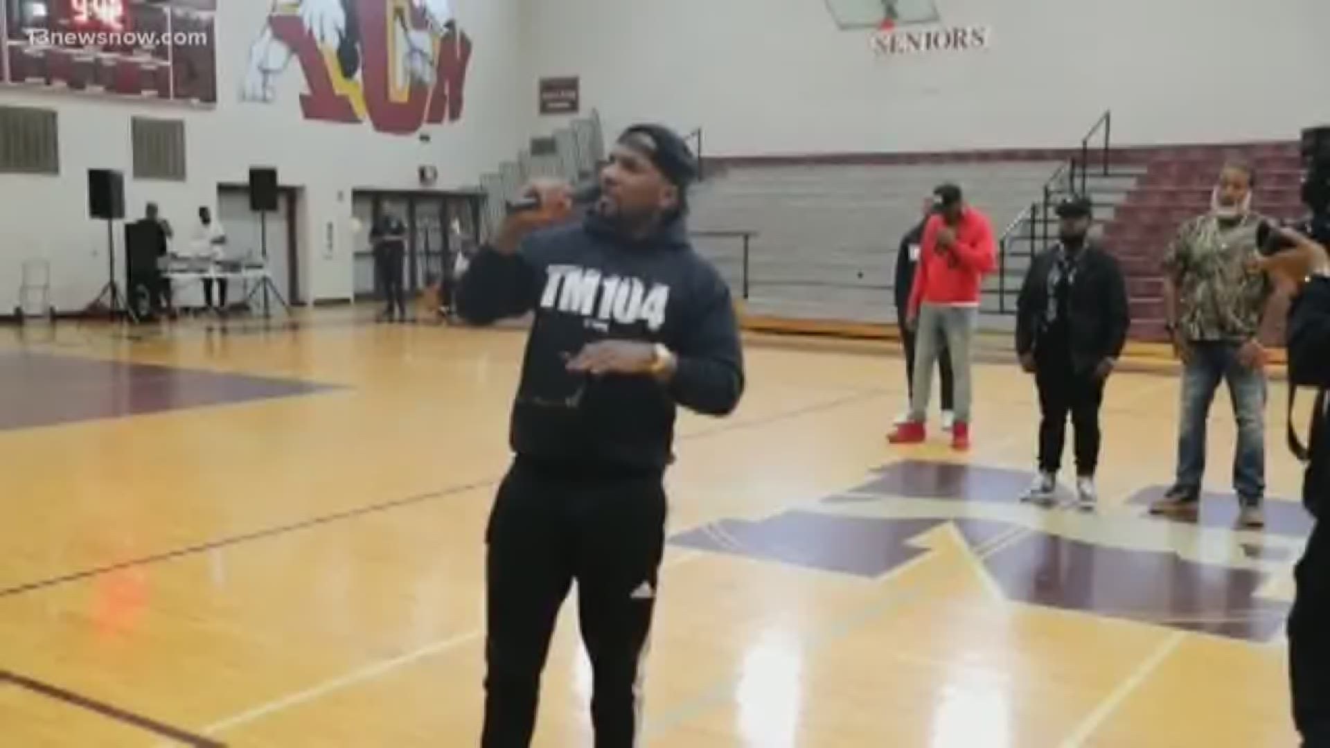Rapper Jeezy spoke to students at I.C. Norcom High School on National Gun Violence Day.