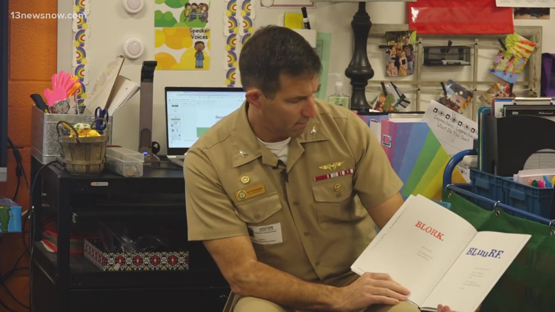 Navy leaders went to Grassfield Elementary School in Chesapeake to read to the kindergarten classes.