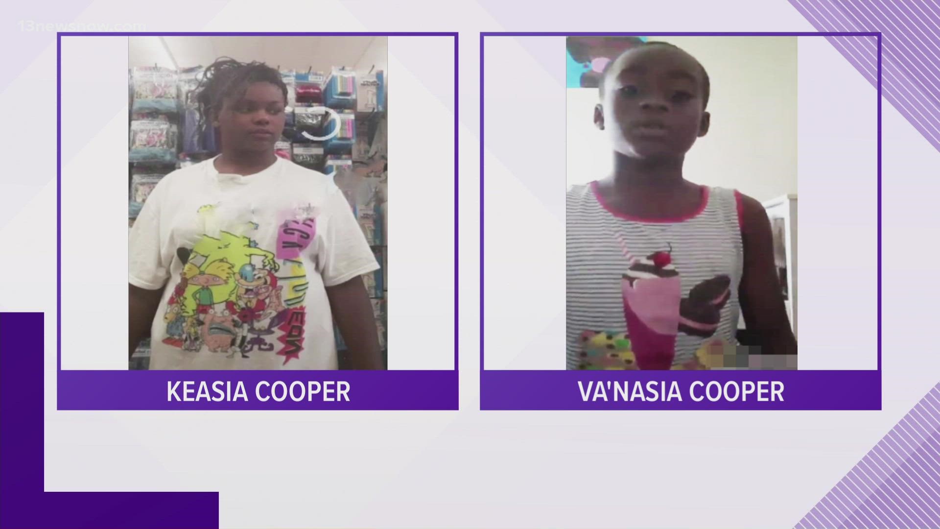 Officers said they considered Keasia Tamiya Cooper, 13, and Va’Nasia Cooper, 9, endangered.