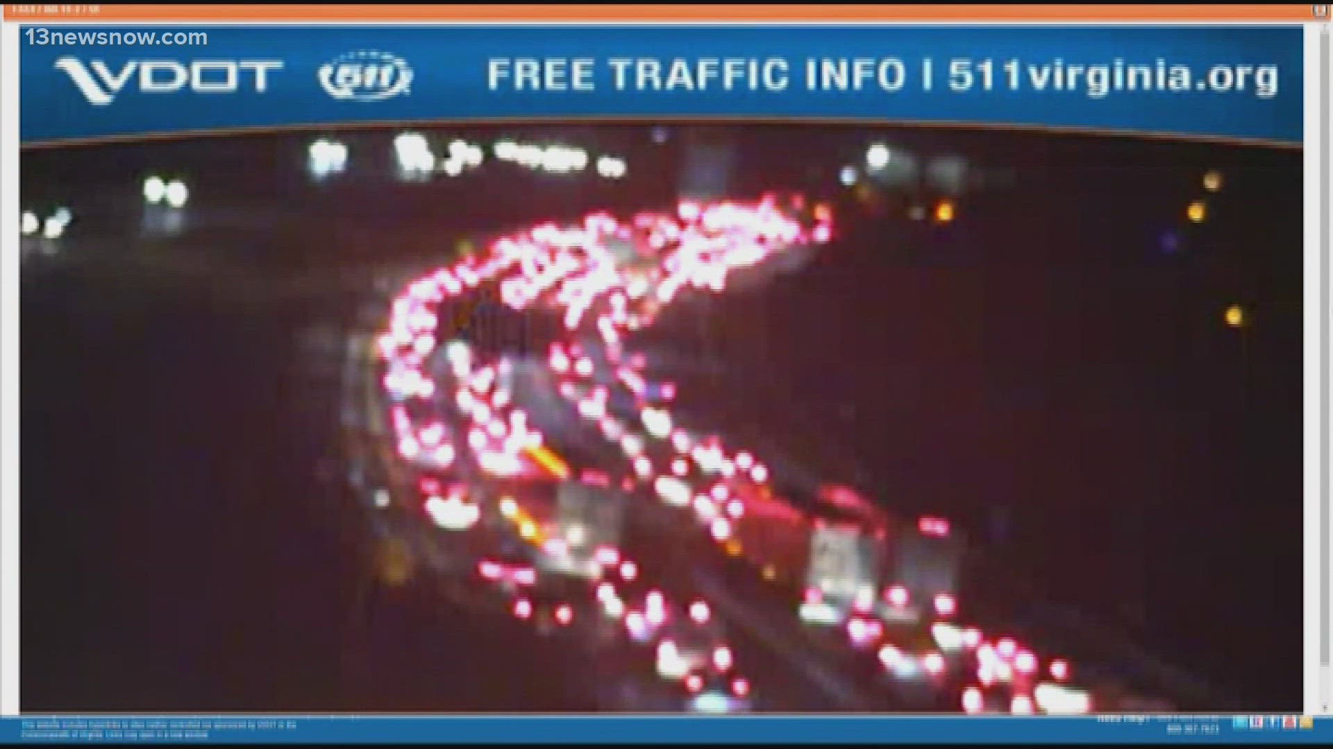 A crash shut down part of I-664 in Chesapeake for hours Monday evening.