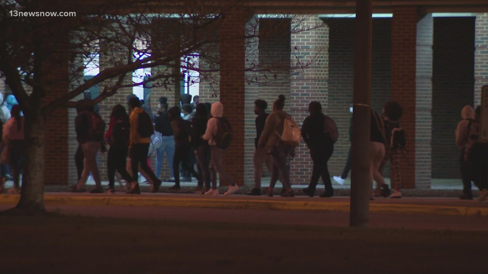 Heritage High School students returned to their building for in-person learning Wednesday morning following a shooting last month that injured two students.