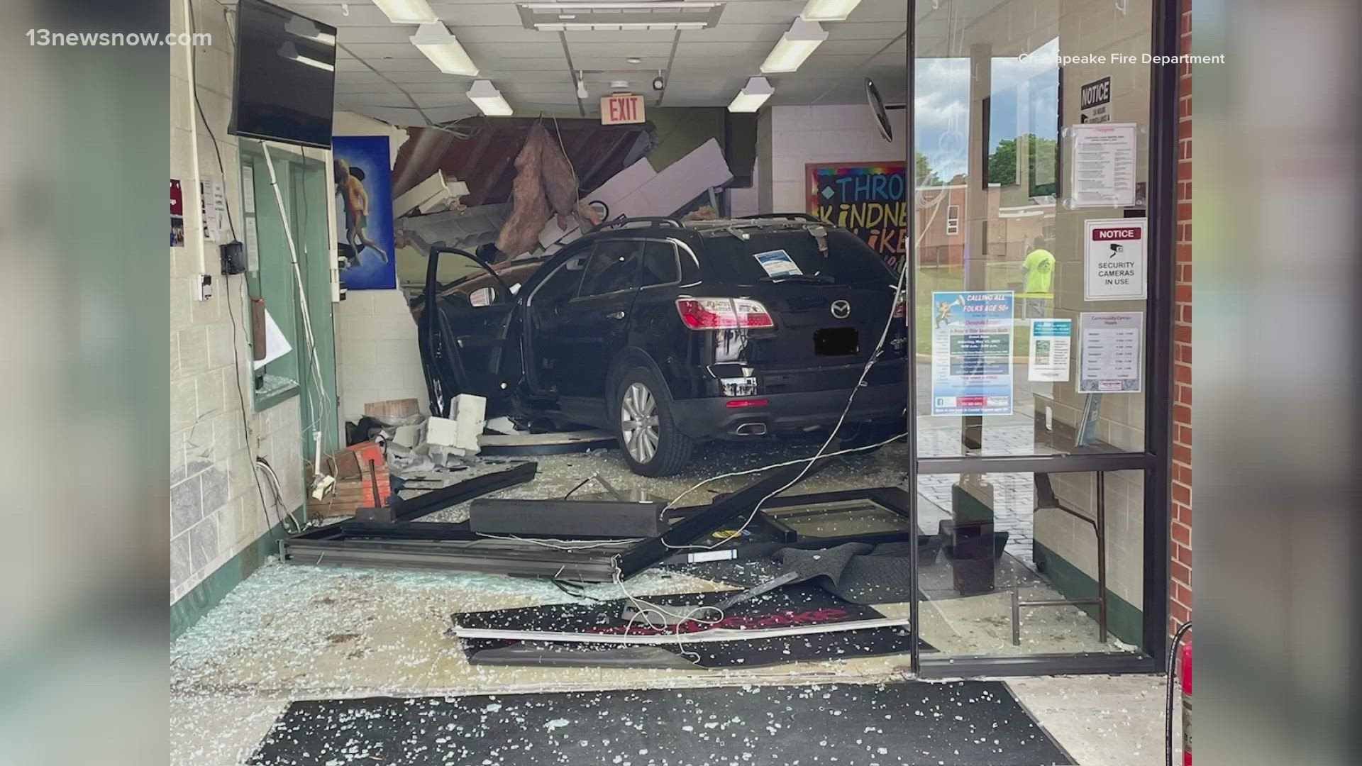 This is the second time a car has slammed into a city building this year.