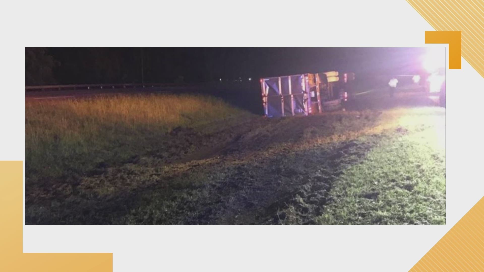 Suffolk Police say no one was injured after a tractor-trailer overturned on Route 58 at Pruden Boulevard early Tuesday.