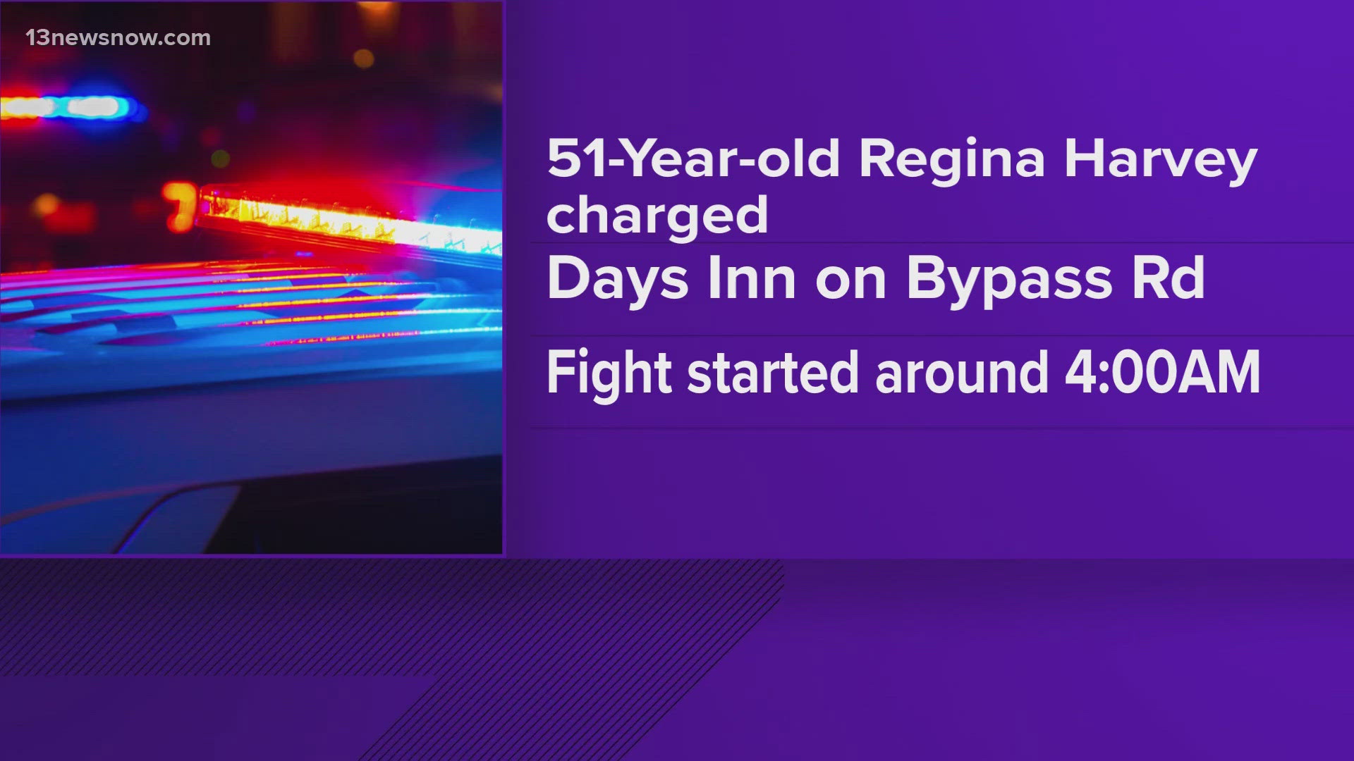 Police say 51-year-old Regina Harvey got into an argument with a man at a Days Inn on Bypass Road around 4 a.m. Police say Harvey then stabbed the man.