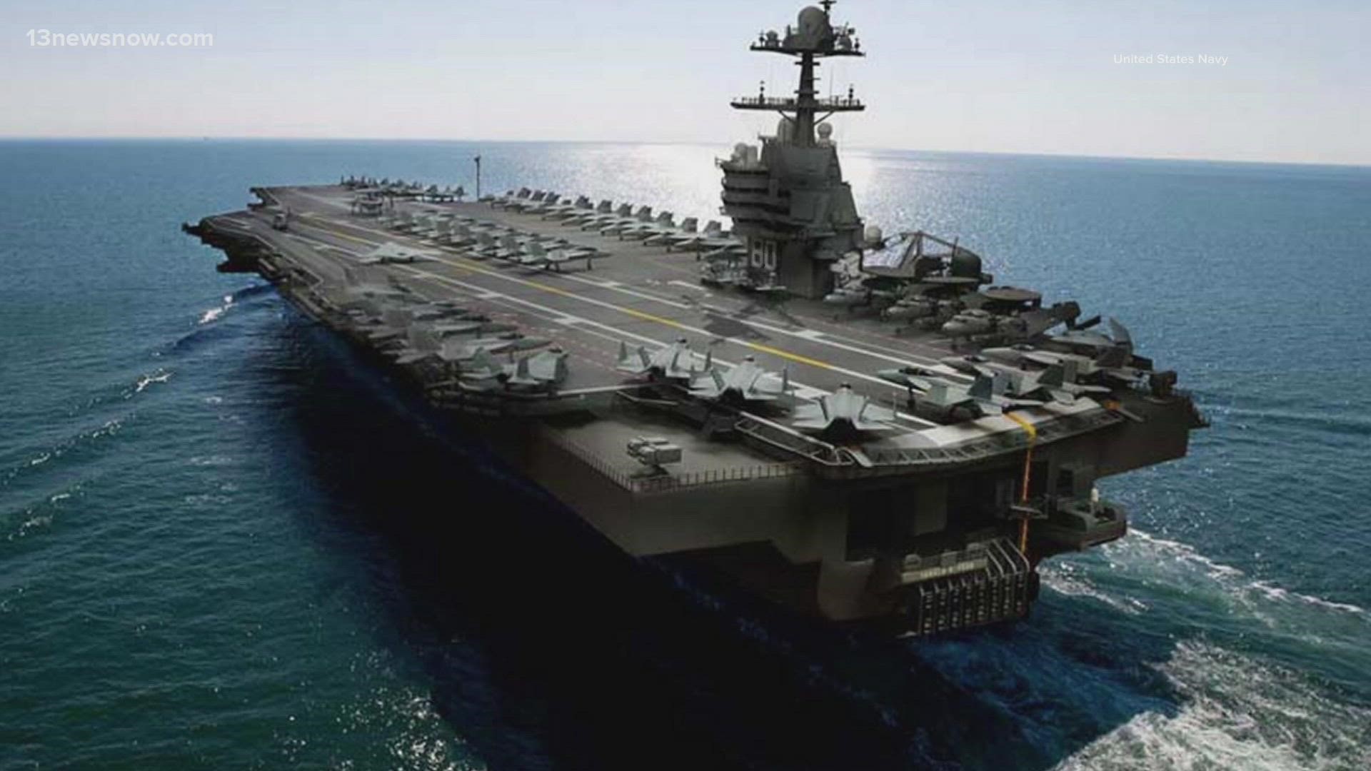 The construction of the $12 billion aircraft carrier is said to be 15% complete, with delivery to Navy scheduled for 2028.