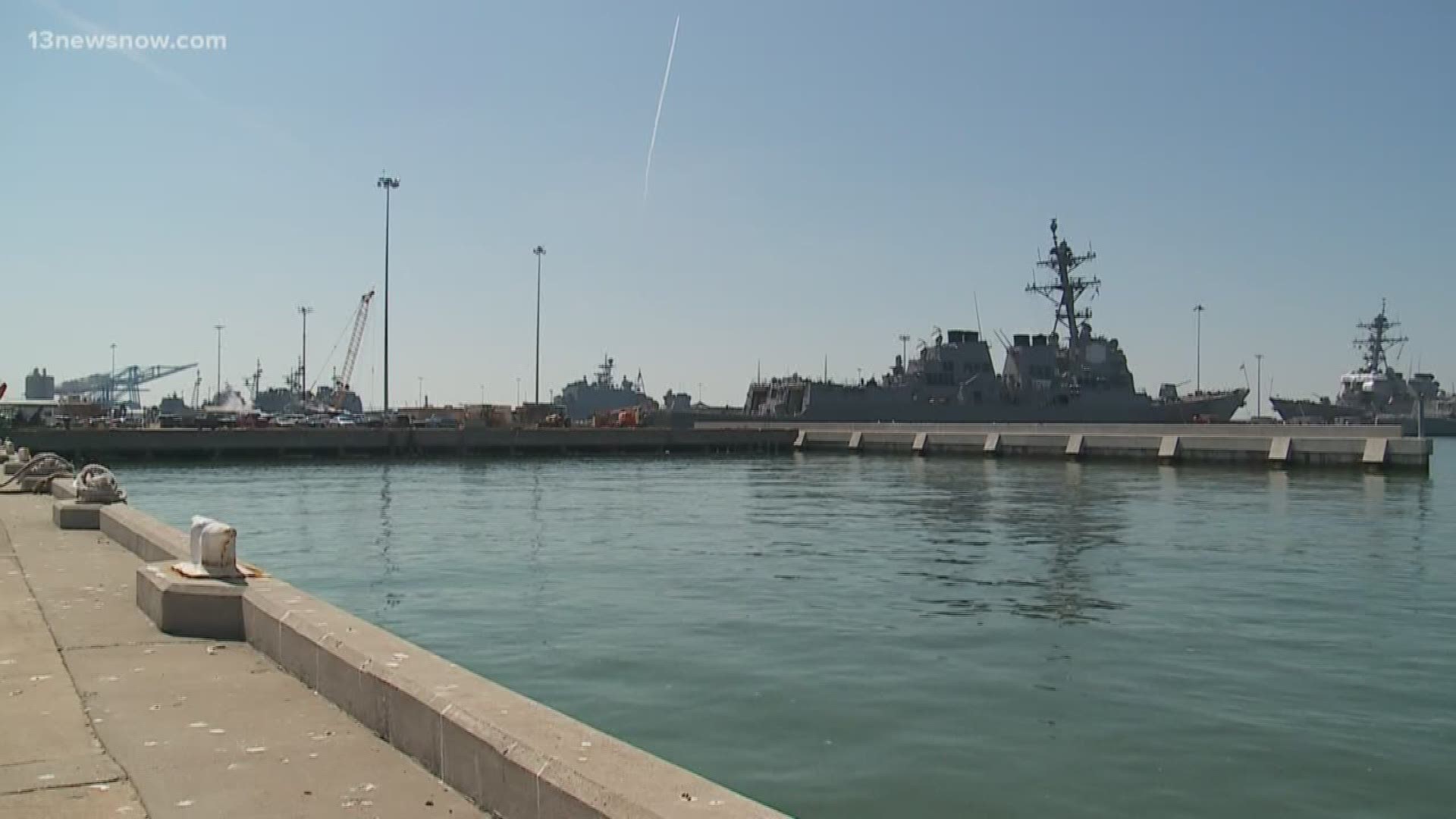 Naval Station Norfolk is surrounded by the Elizabeth and James Rivers and Chesapeake Bay, and experiences flooding in and around the facility often. A U.N. report on climate change found that water levels in Hampton Roads have risen 18 inches in the last 100 years, and  predicts they will rise 5 more feet by the year 2100.