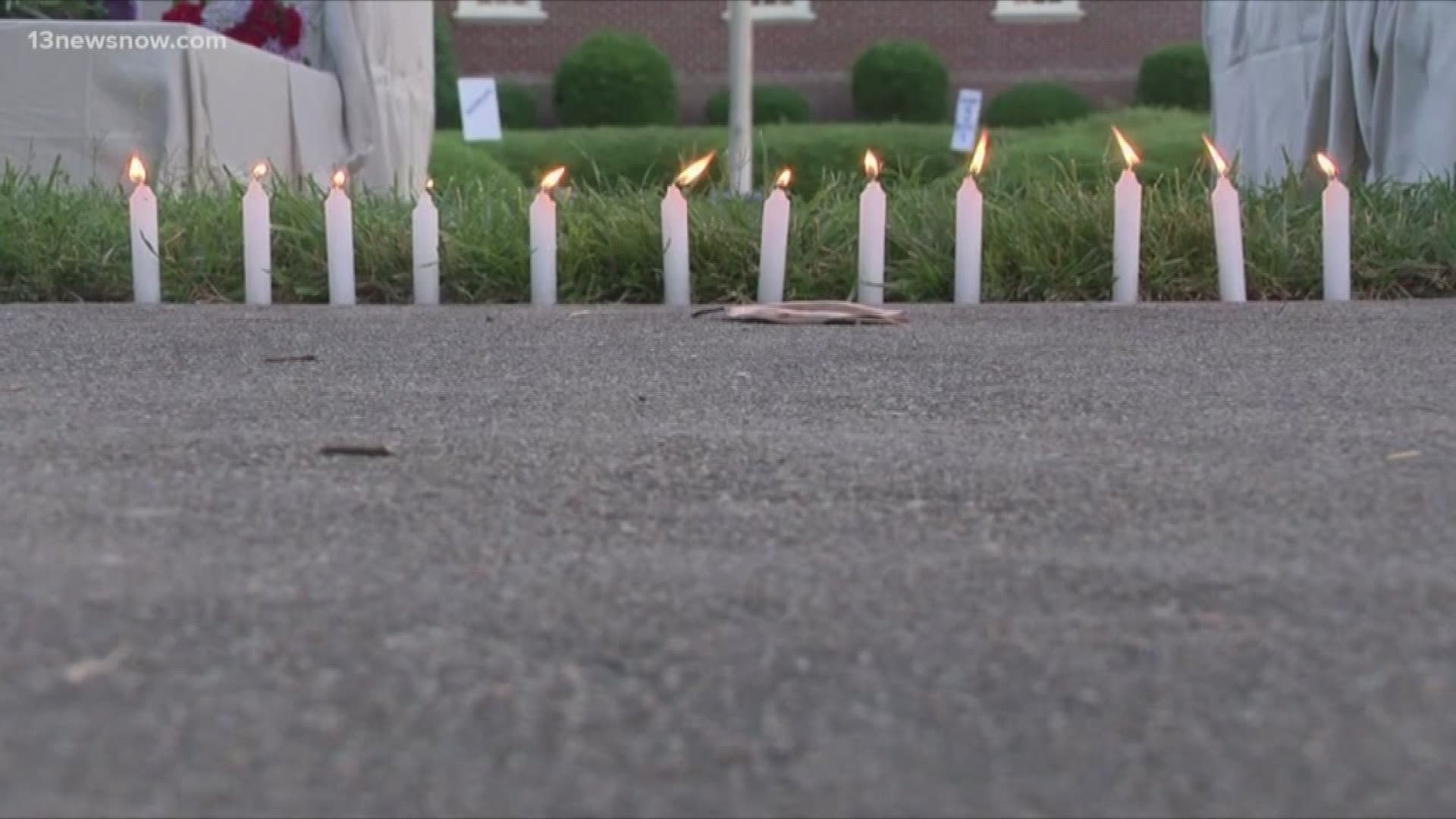 Prayers and messages continue to grow at the Virginia Beach Police Headquarters in the Municipal Center.