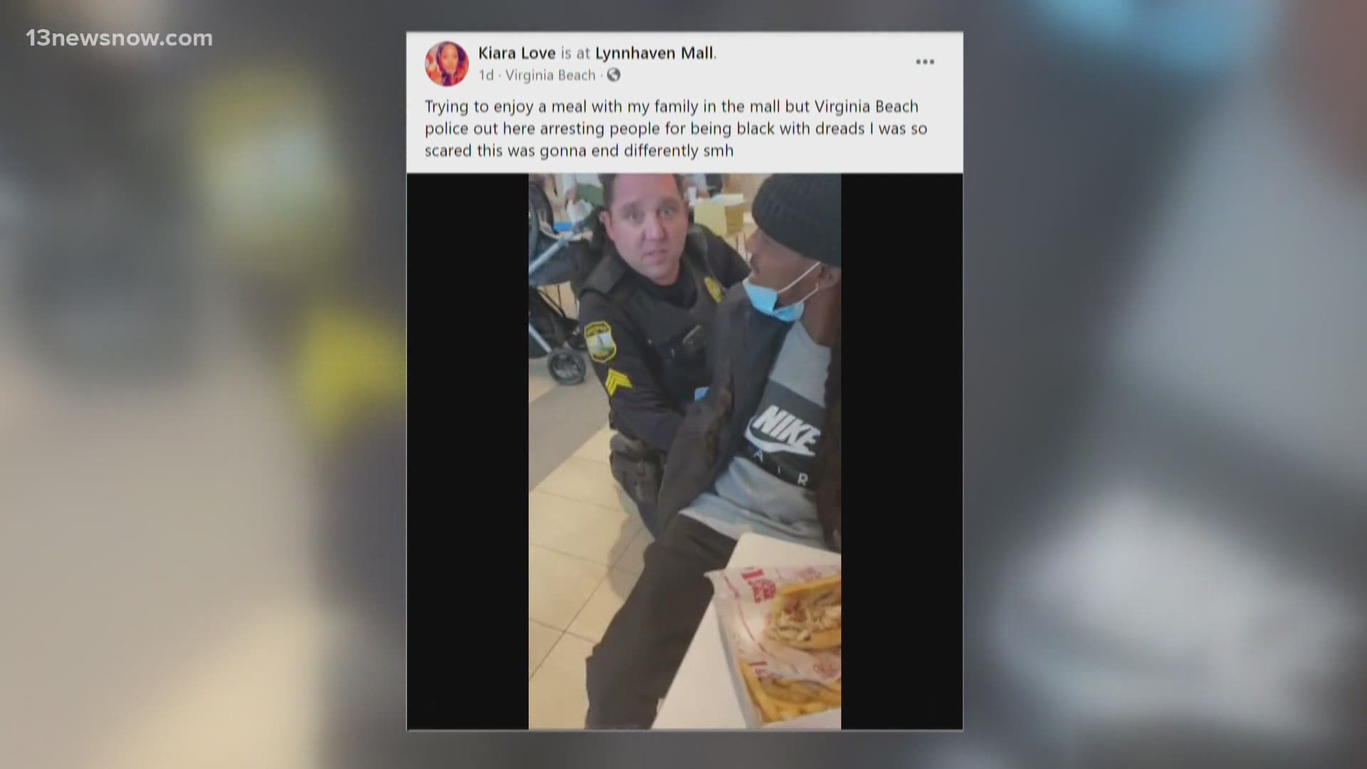 Police were investigating a report of credit card theft when they cuffed Jamar Mackey in the mall's food court in front of his family. They had the wrong person.