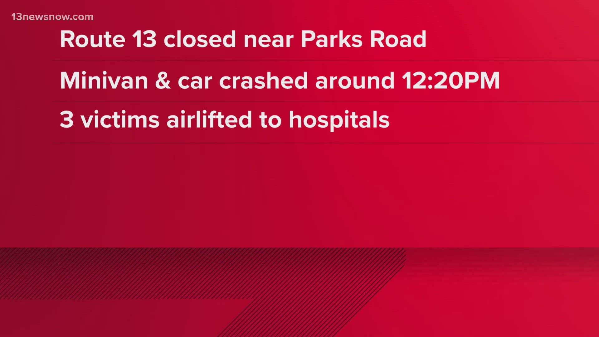 A head-on collision on Route 13 left one dead and nine injured.
