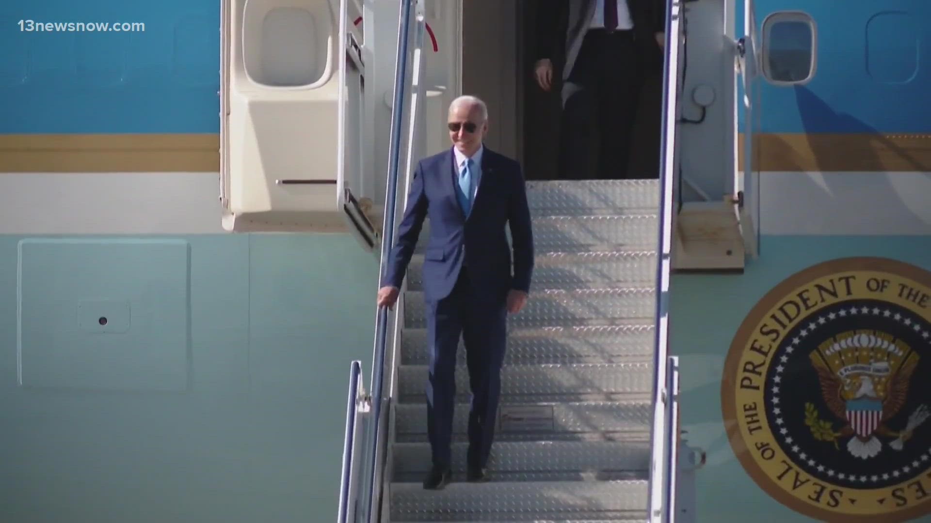 President Joe Biden's arrival to Virginia Beach Tuesday came with an unexpected headache on the road.