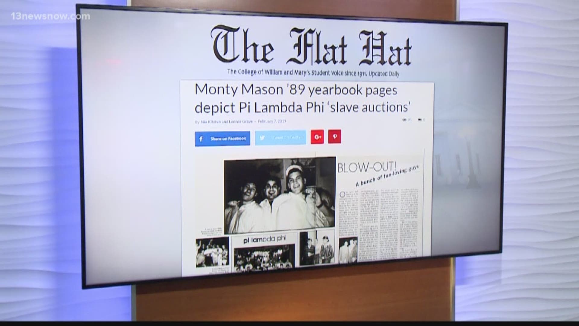 Monty Mason's 1989 William & Mary yearbook shows his fraternity, Pi Lambda Phi, held an annual mock slave auction.