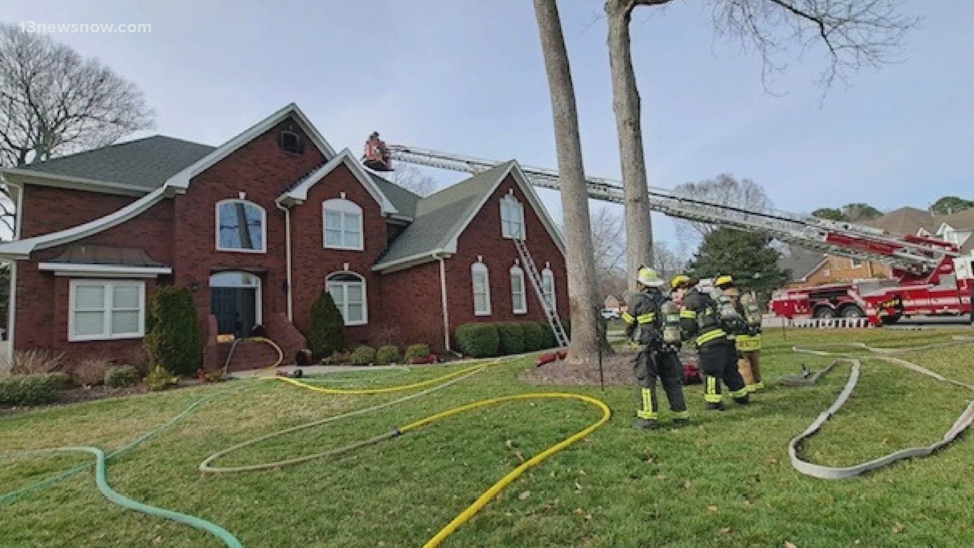 A Chesapeake house fire displaces two adults and their dog.