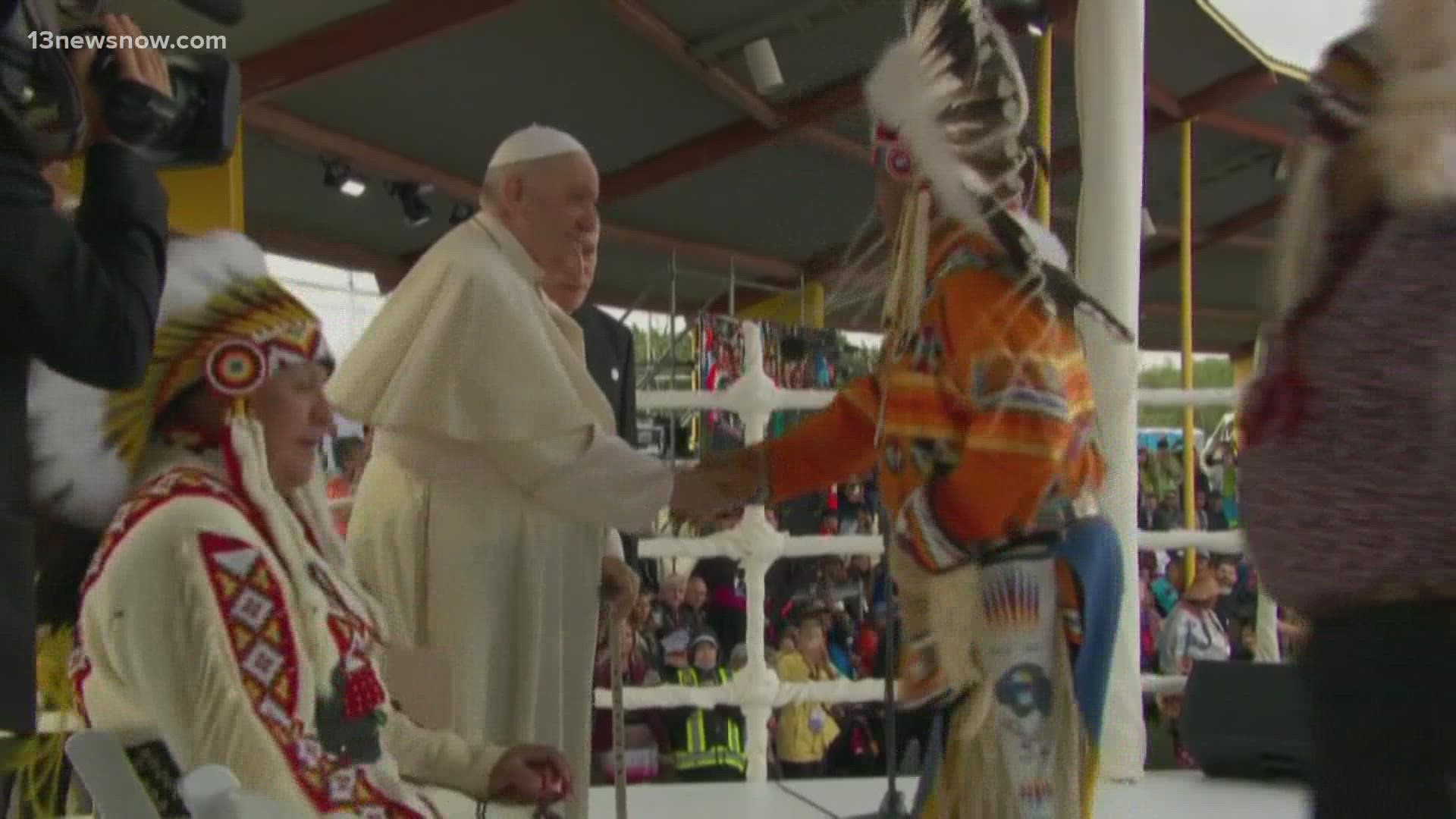 The Pope apologized to people at indigenous residential schools for forced assimilation of indigenous people.