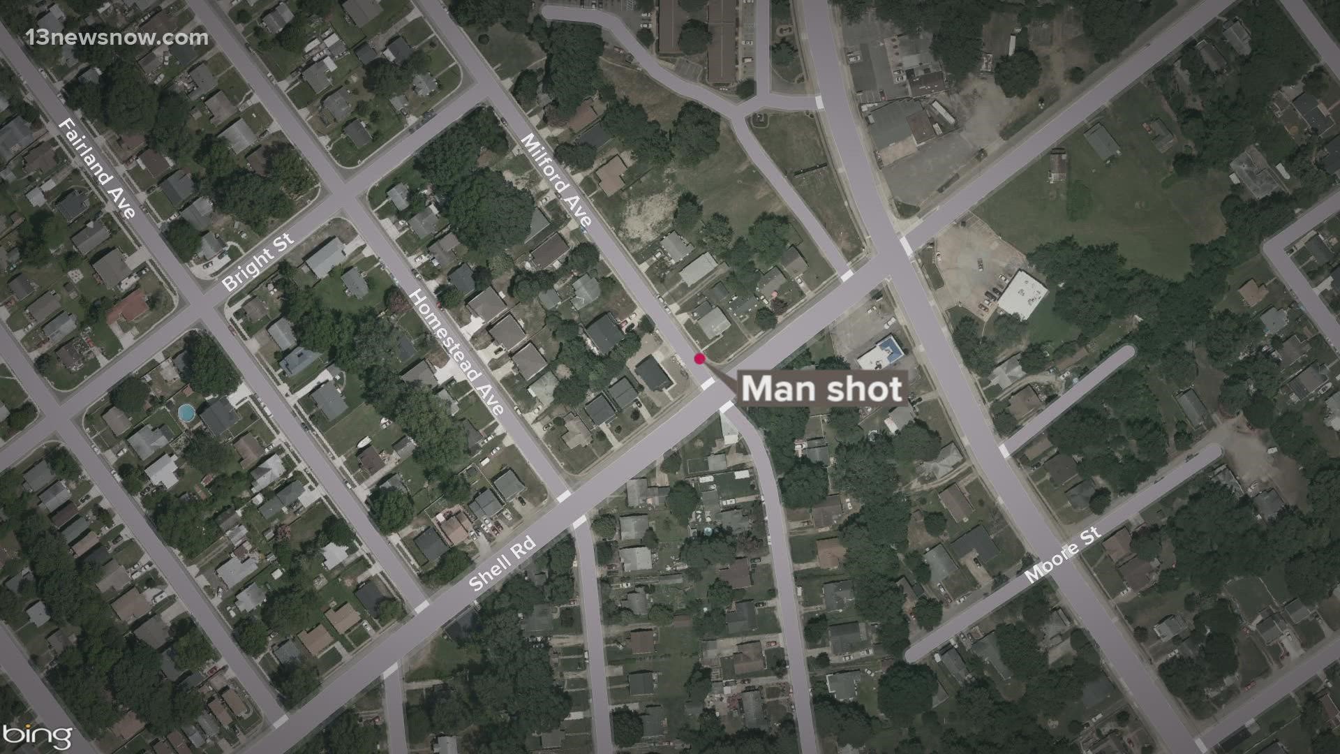 The shooting happened Sunday around 5 p.m., and a man was taken to a hospital with serious injuries, according to the Hampton Police Division.