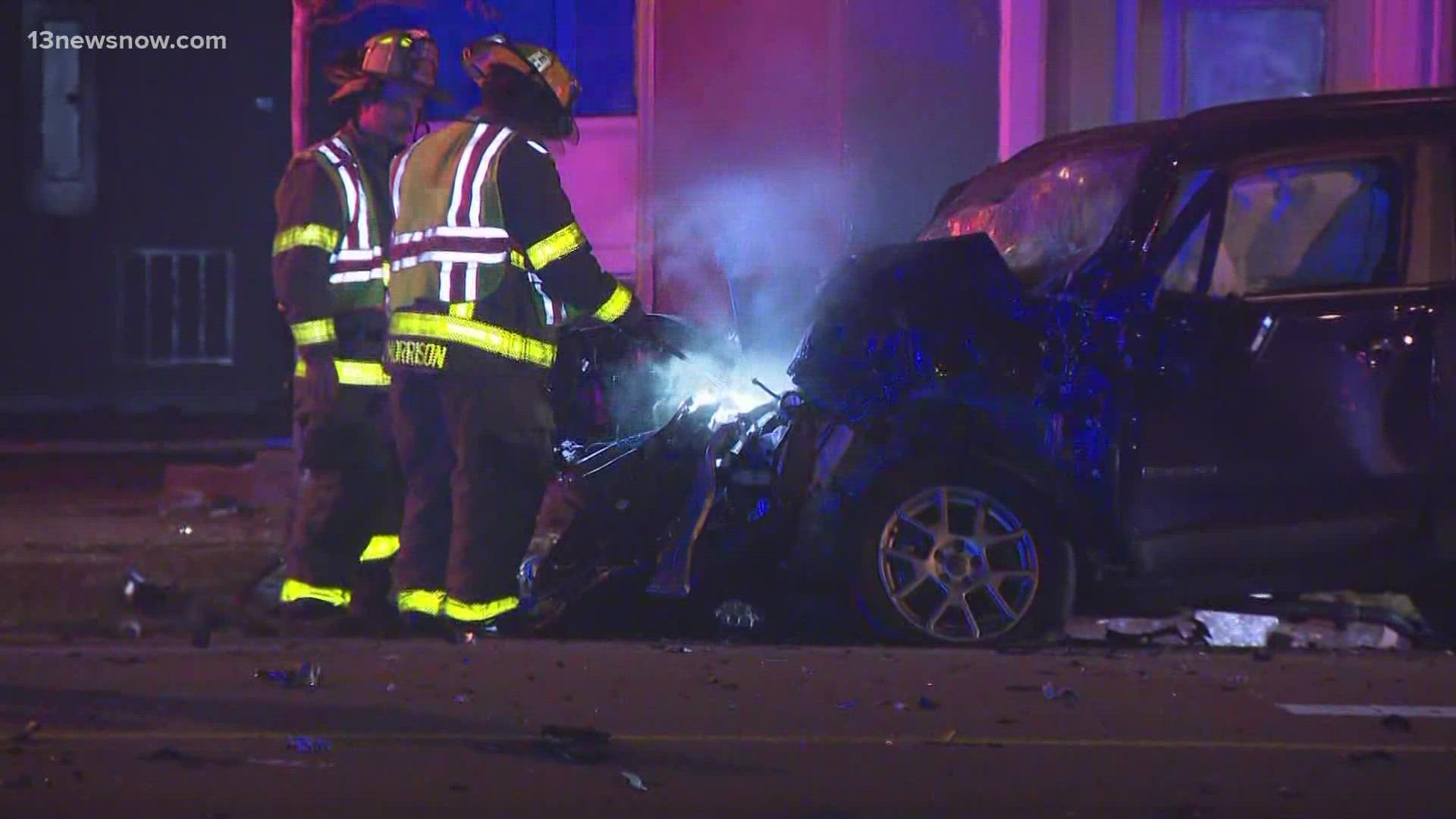 A police chase that started in Chesapeake ended with a car inside a Norfolk building.