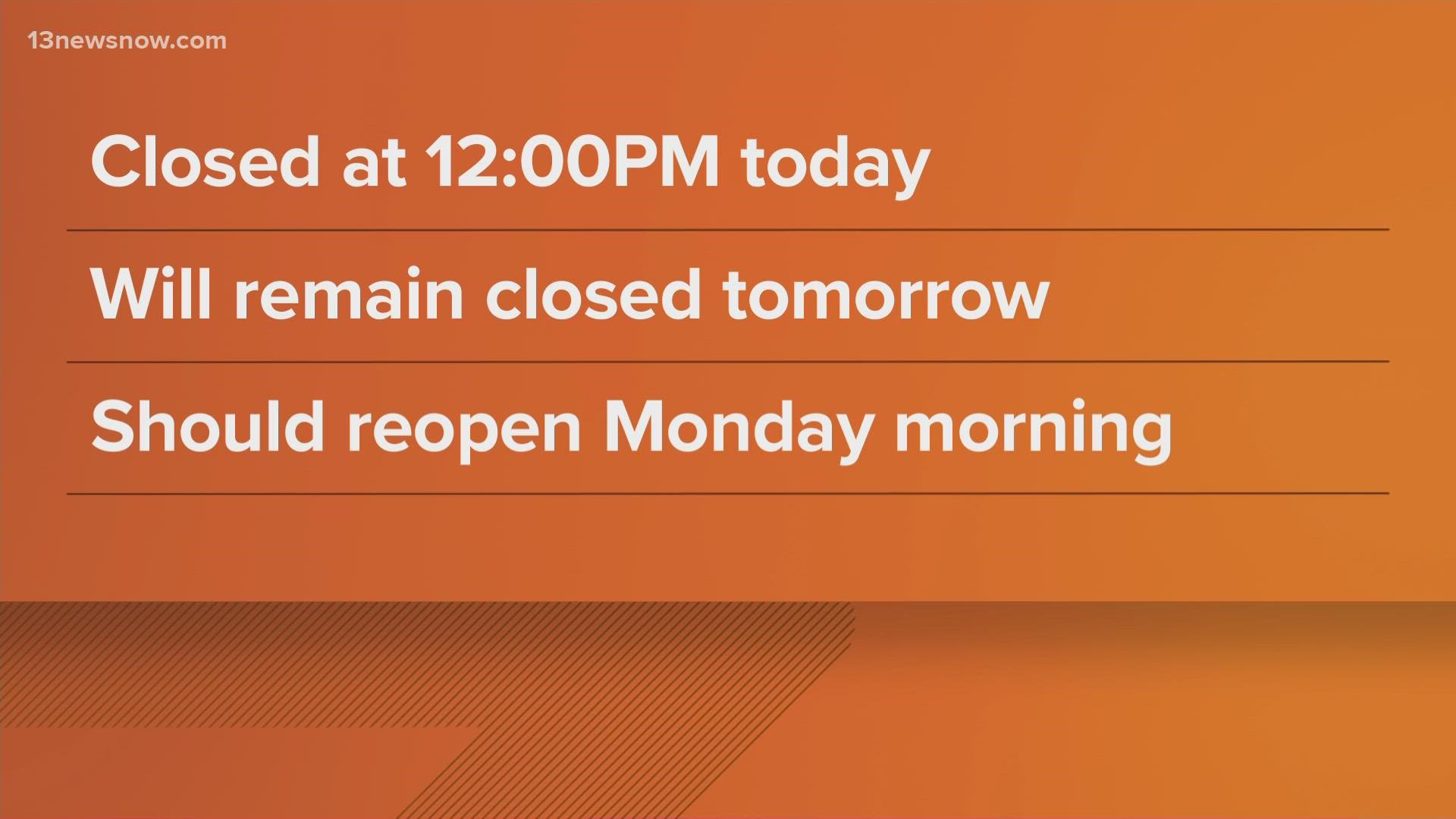 Portsmouth city hall will be closed until Monday due to a problem with its air conditioning.