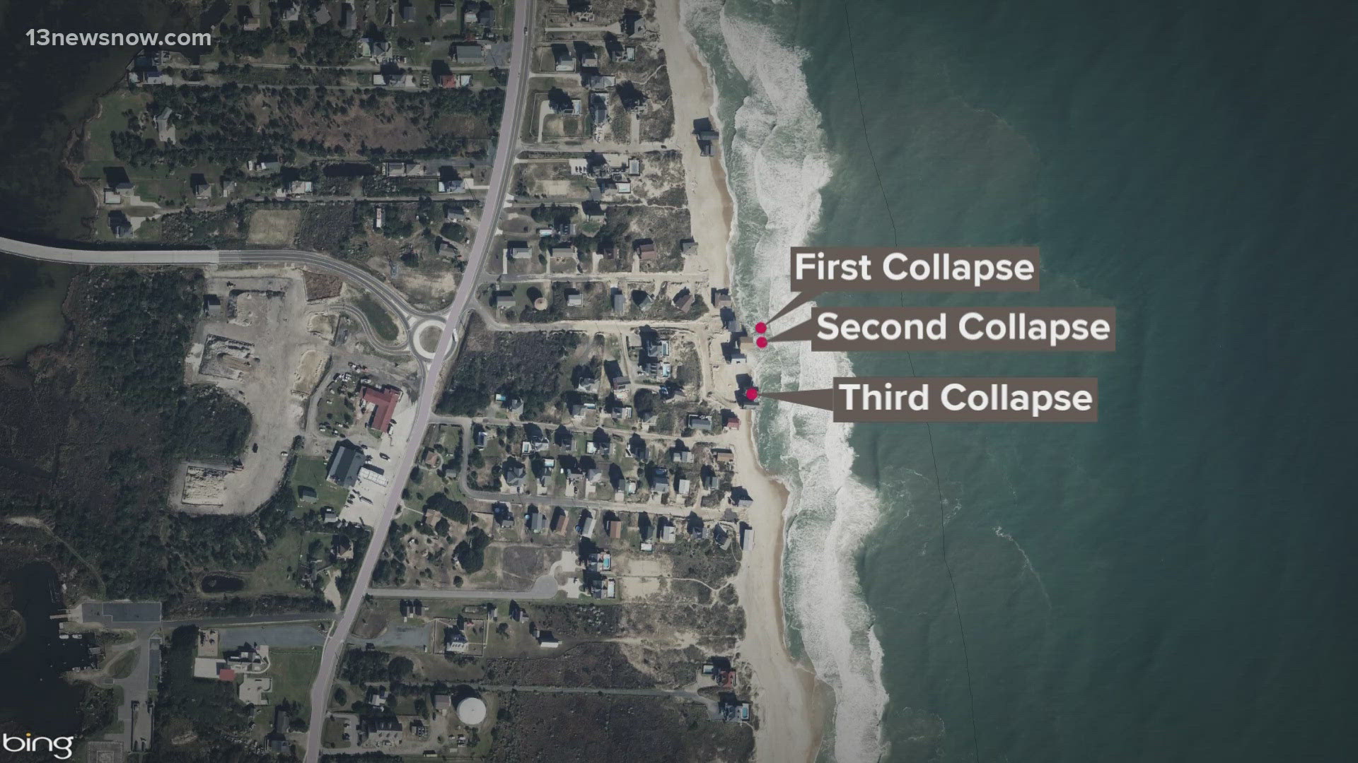 Cape Hatteras National Seashore rangers confirmed the collapse of the unoccupied house at 23039 G A Kohler Court in Rodanthe on Tuesday afternoon.