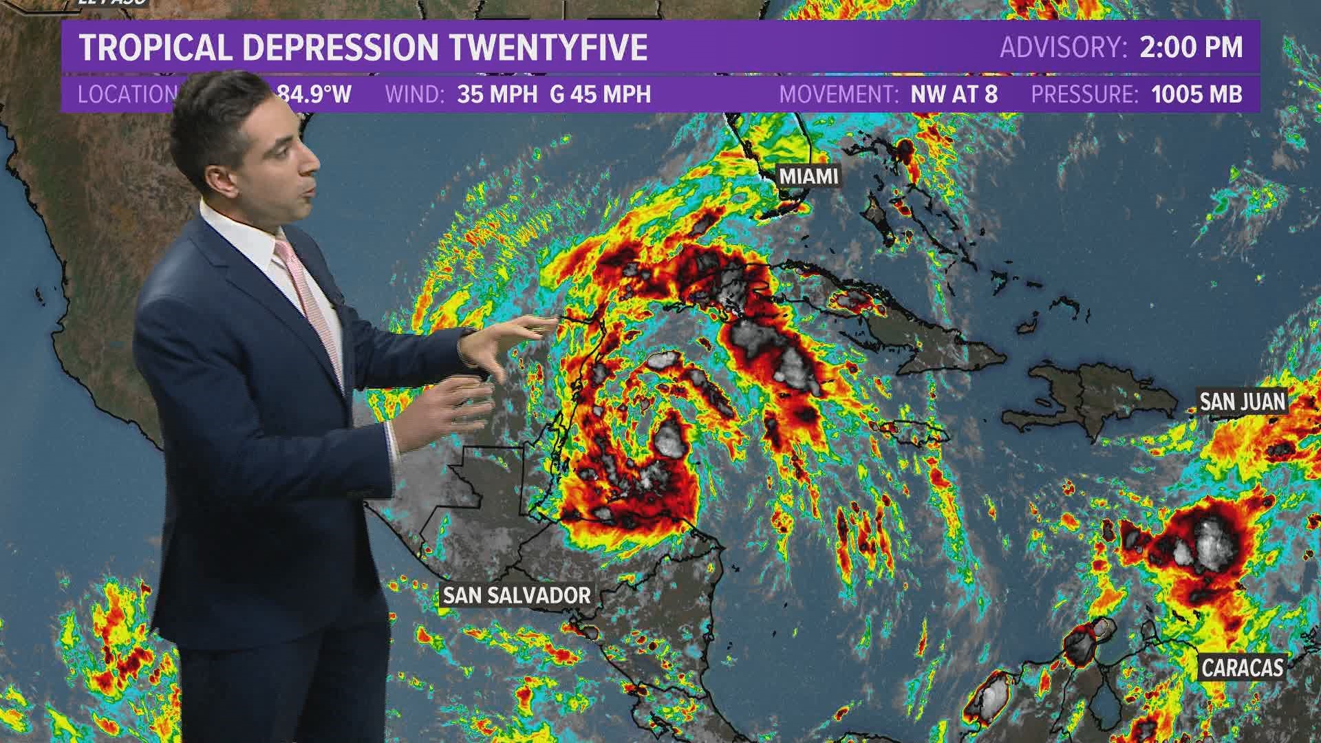 In the Pacific, Hurricane Marie has intensified to a major Category 4 storm, while Tropical Depression 25 has formed off the coast of the Yucatan Peninsula.