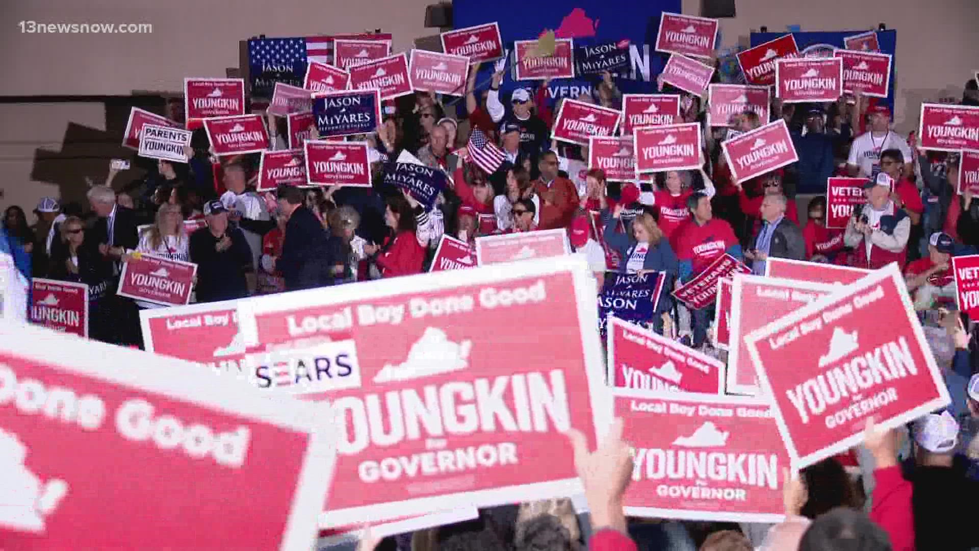 It was one last push for votes from Glenn Youngkin in Virginia Beach Monday, as the election is just a few hours away.