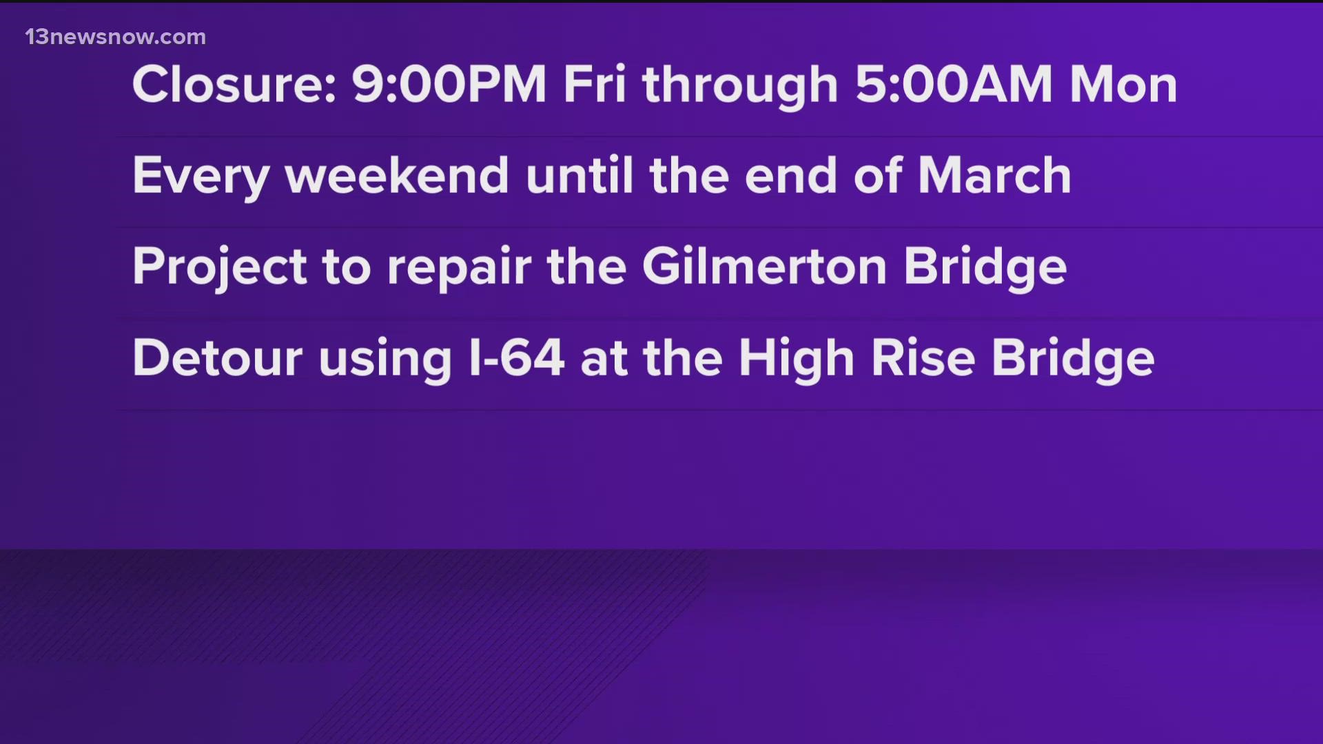 It's part of a project to repair the bridge in a way that doesn't affect drivers during their regular commutes.