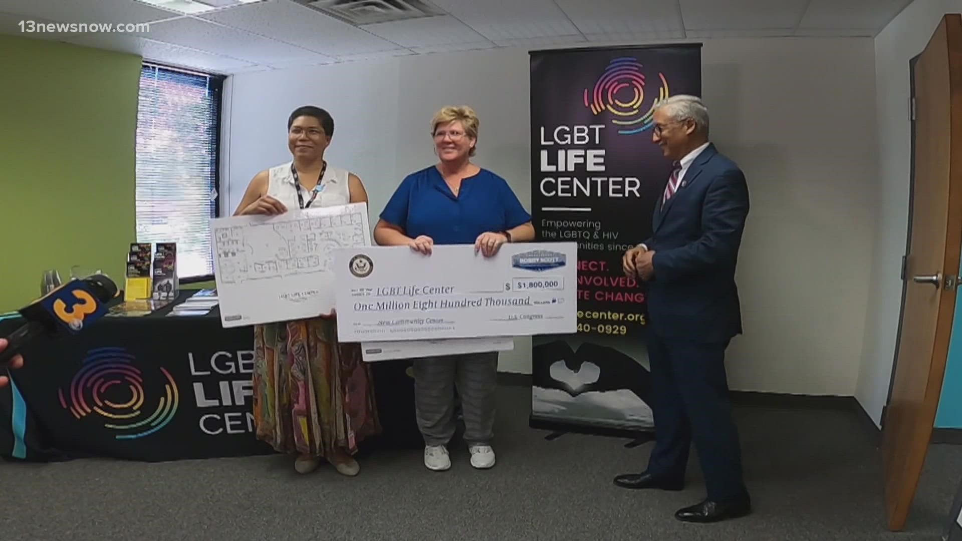 Congressman Bobby Scott delivered a $1.8 million check in federal funds to the LGBT Life Center in Norfolk on Thursday.