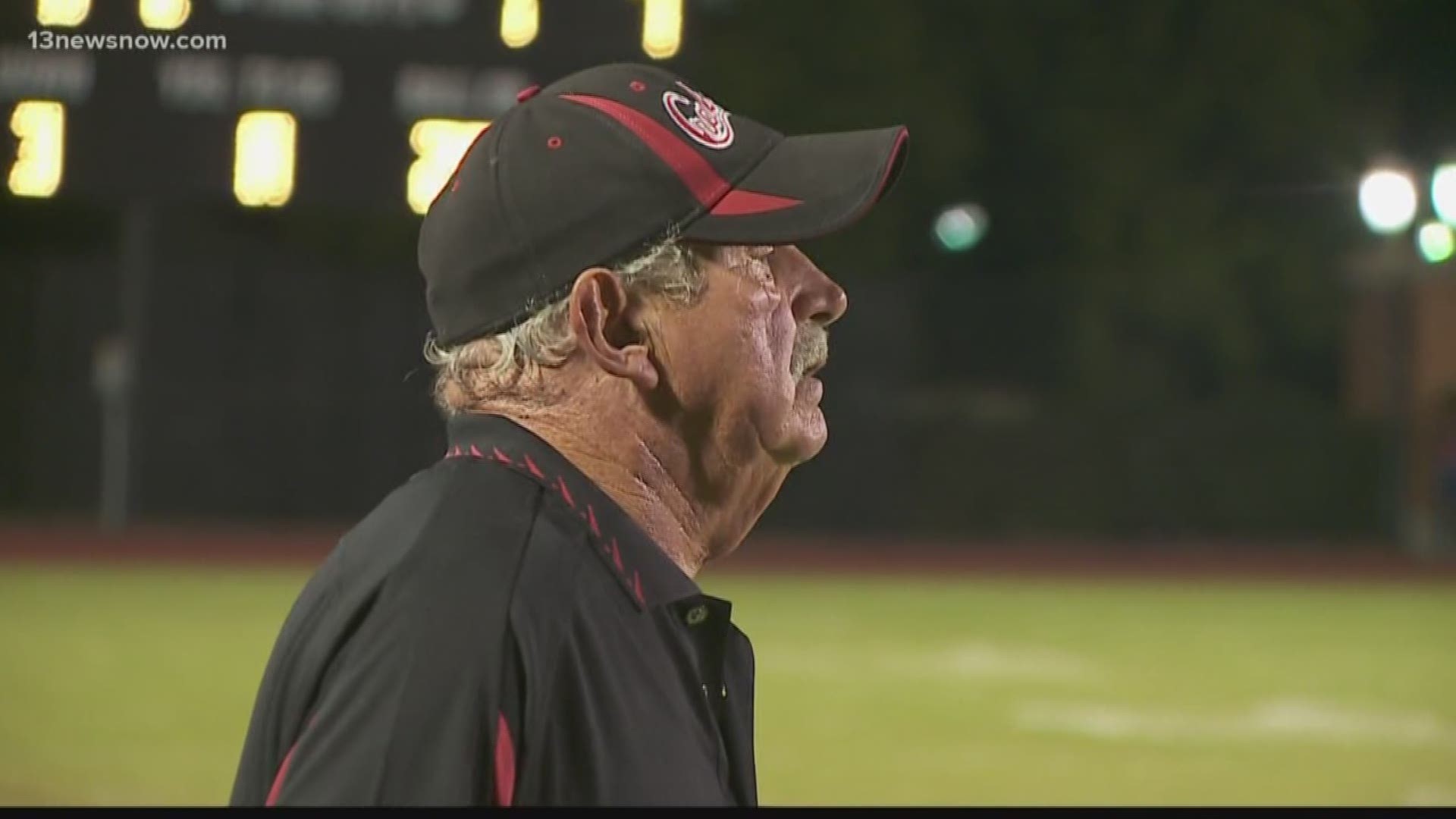 Mike Smith is back on the sidelines for Hampton High School. His Crabbers beat Menchville Thursday night, 16-0.
