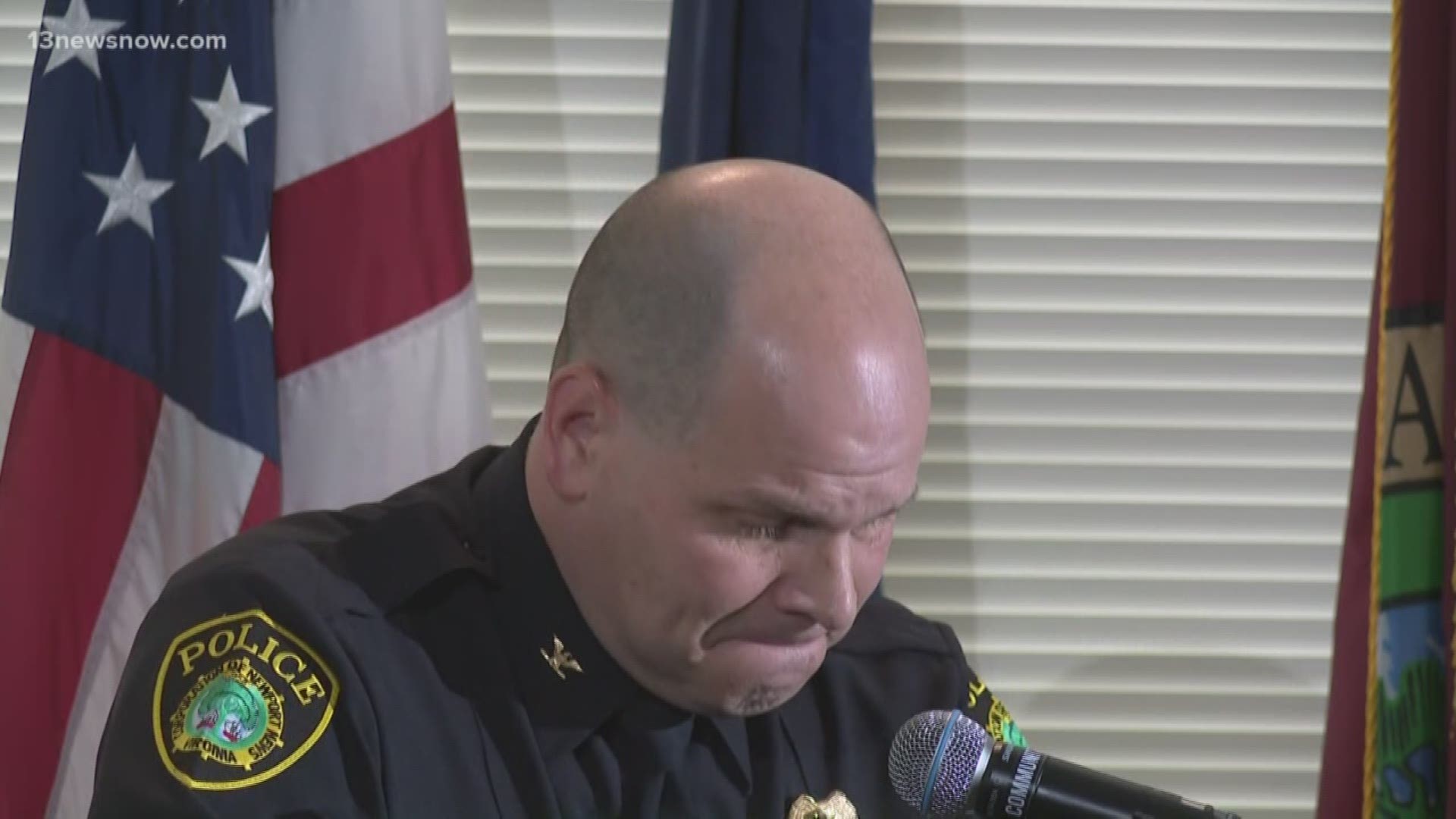 Newport News Police Chief Steve Drew fought back tears during a news conference about the death of Officer Katie Thyne who died in the line of duty.