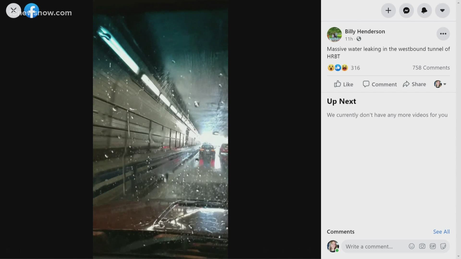 Videos on social media popped up on social media claiming the roof of the bridge-tunnel was leaking.