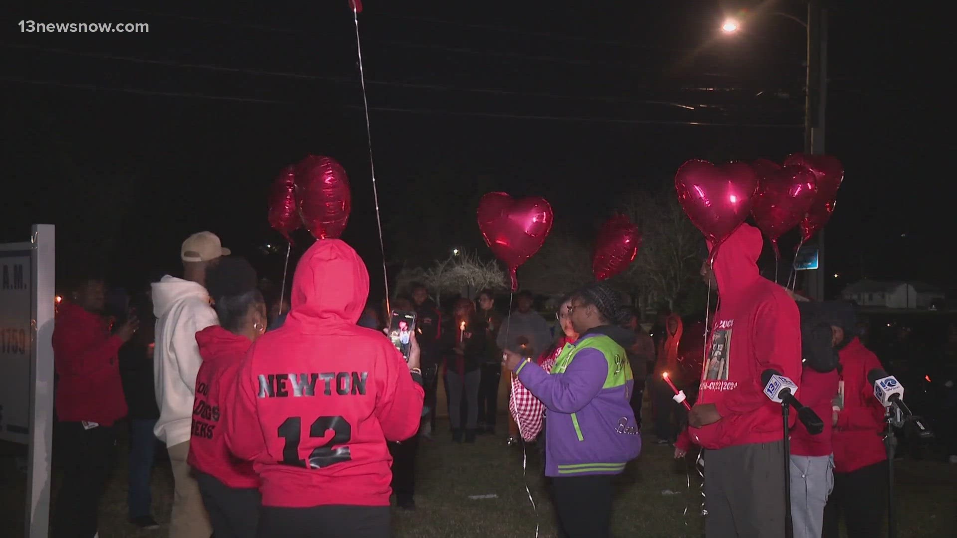 Family and friends gathered for a vigil near Hampton High School where Vic'quan Newton attended school.