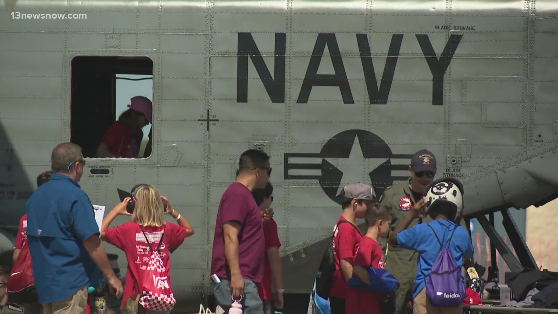 5,000 fifth-grade students from Virginia Beach descended on Naval Station Oceana Friday to learn about the Navy planes.