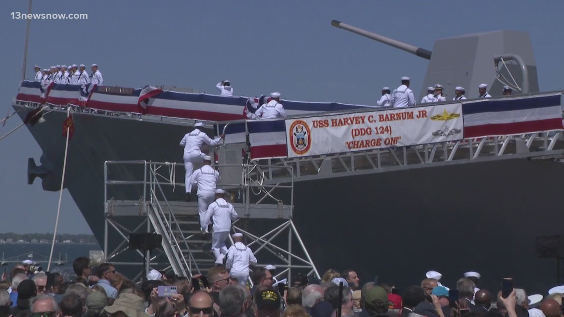 Navy commissions USS Harvey C. Barnum Jr., honoring Vietnam hero at Norfolk