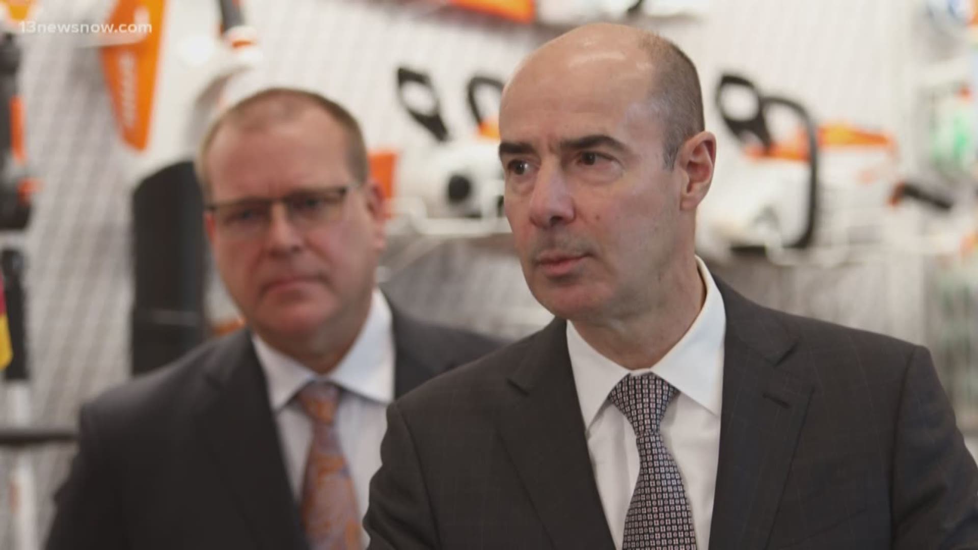 Eugene Scalia toured STIHL Incorporated in Virginia Beach, where he reviewed the apprenticeship program there.