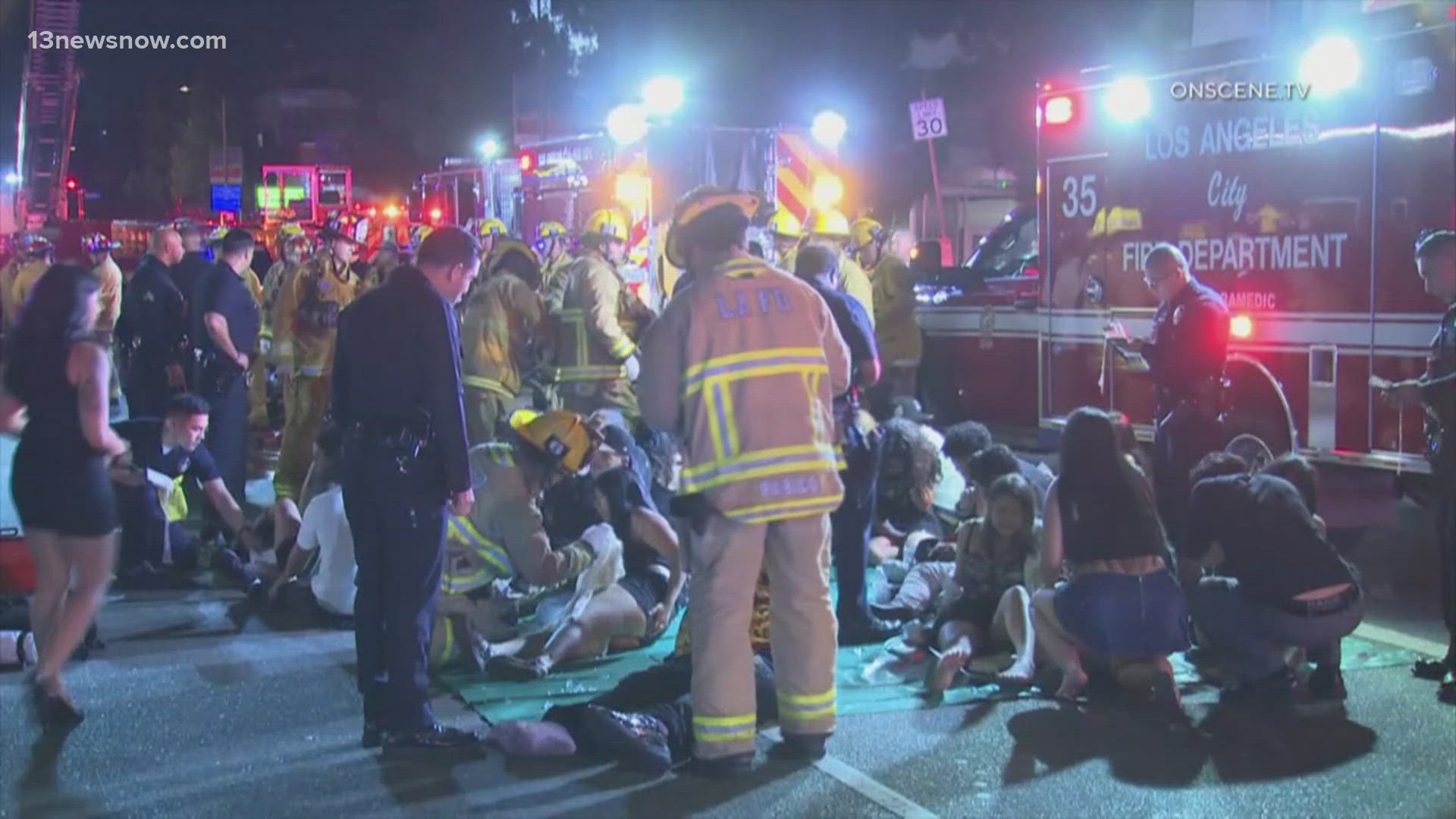 A car crashed into patrons outside a music venue in Los Angeles early Saturday morning. Thirty people were injured.
