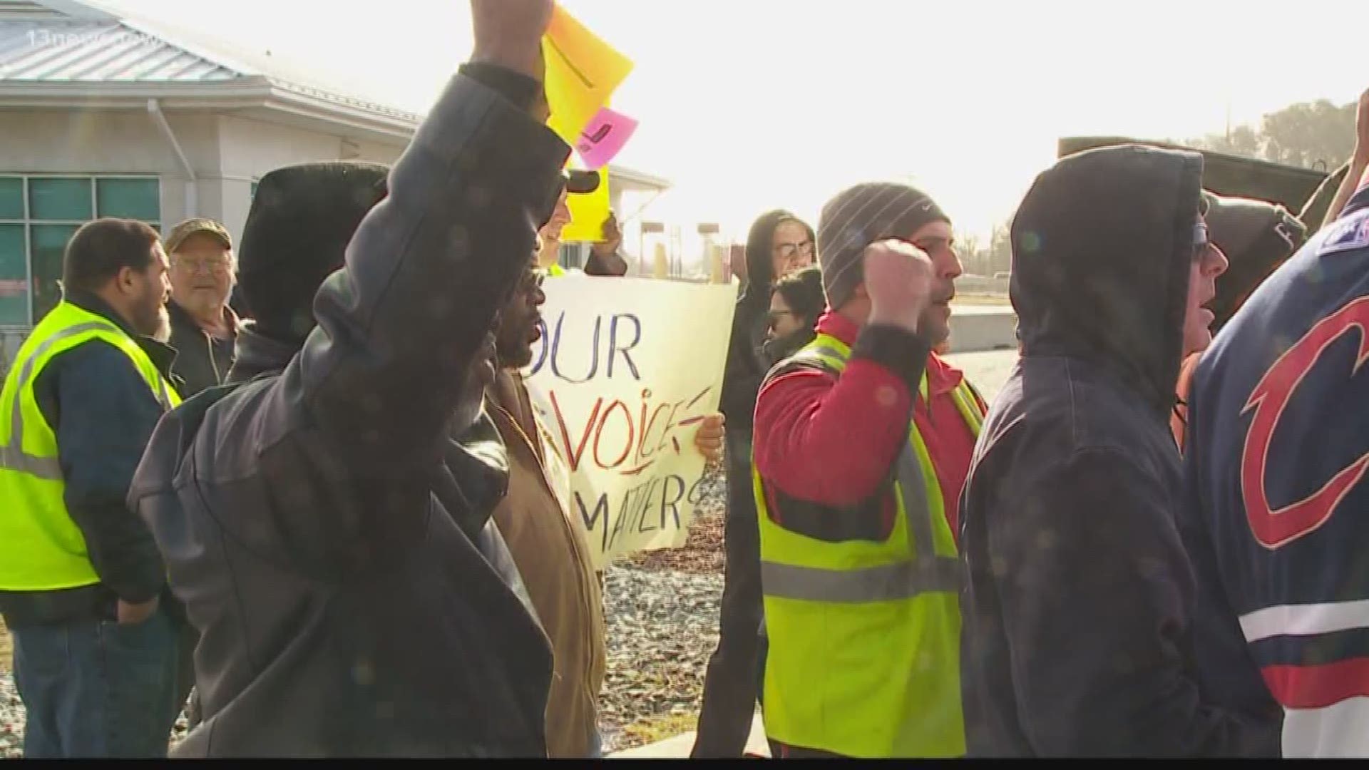 Cargo truck drivers protested lost wages at the Port of Virginia