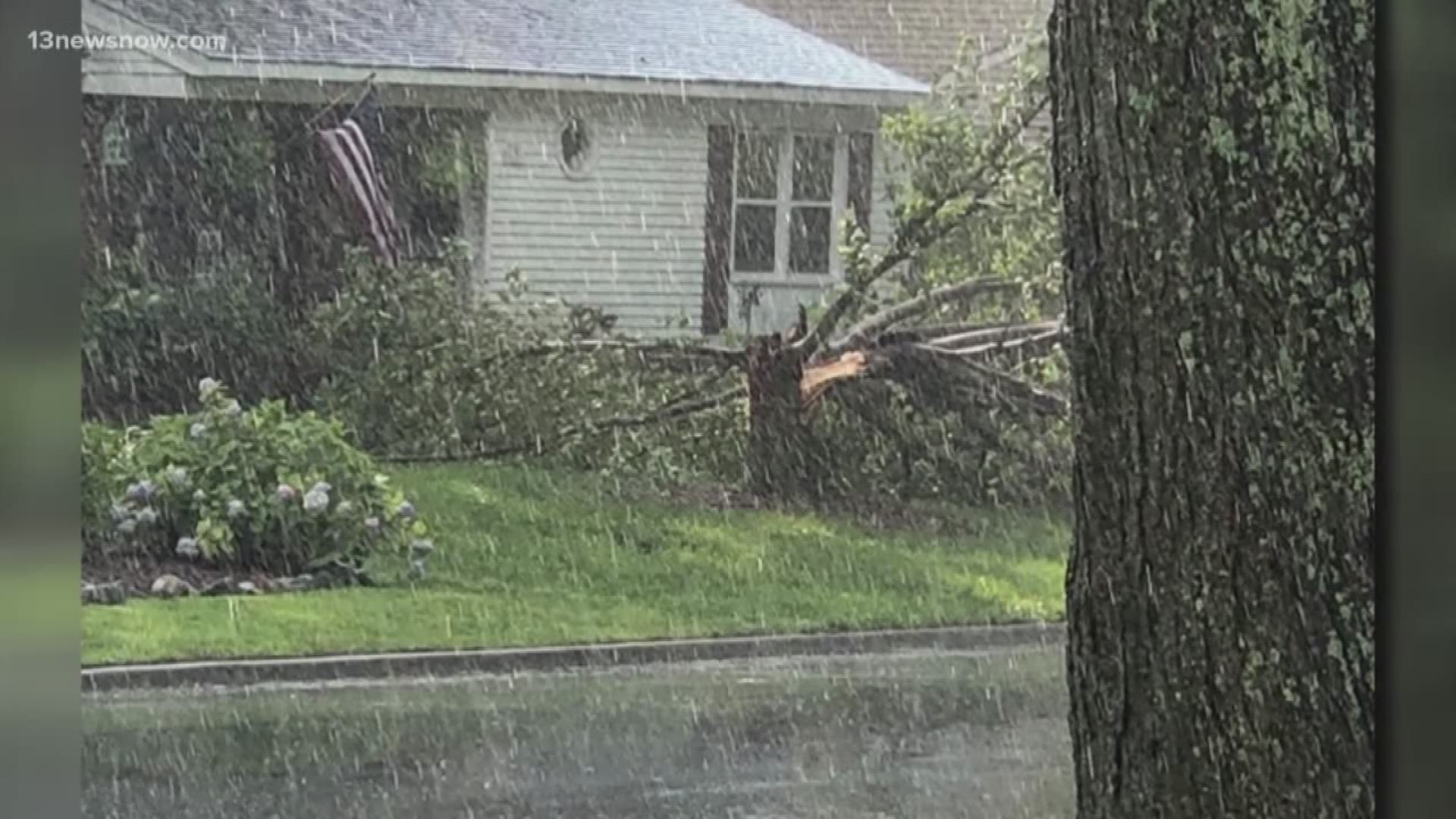 Pop up storms that roared through Hampton Roads Monday brought down trees and limbs in Poquoson, but fortunately, there was no major damage.