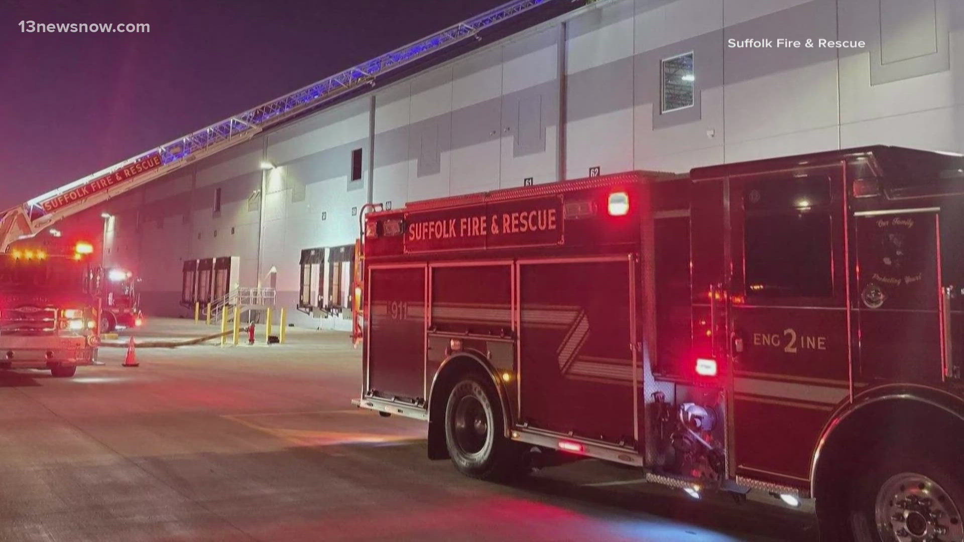 There were no injuries in a warehouse fire in Suffolk on Sunday evening.