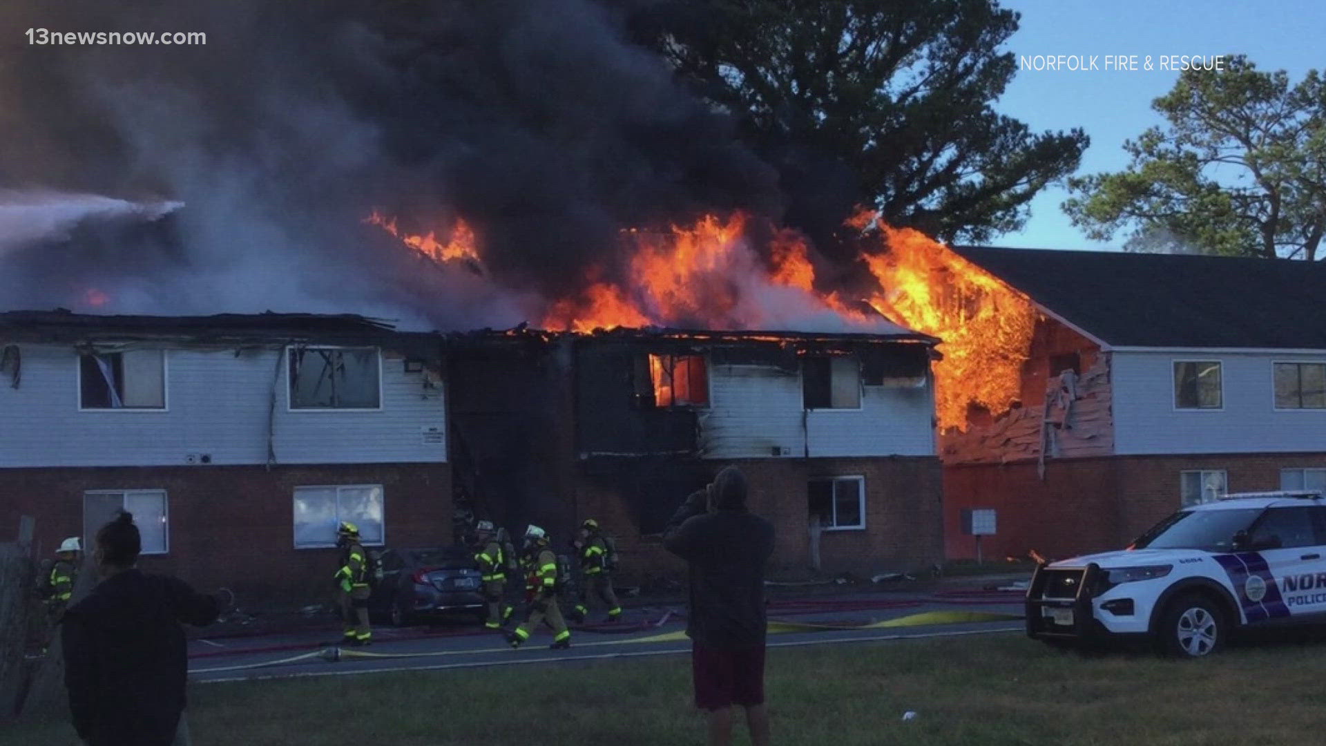 Two people are in the hospital and dozens more are displaced after a 2-alarm apartment complex fire.