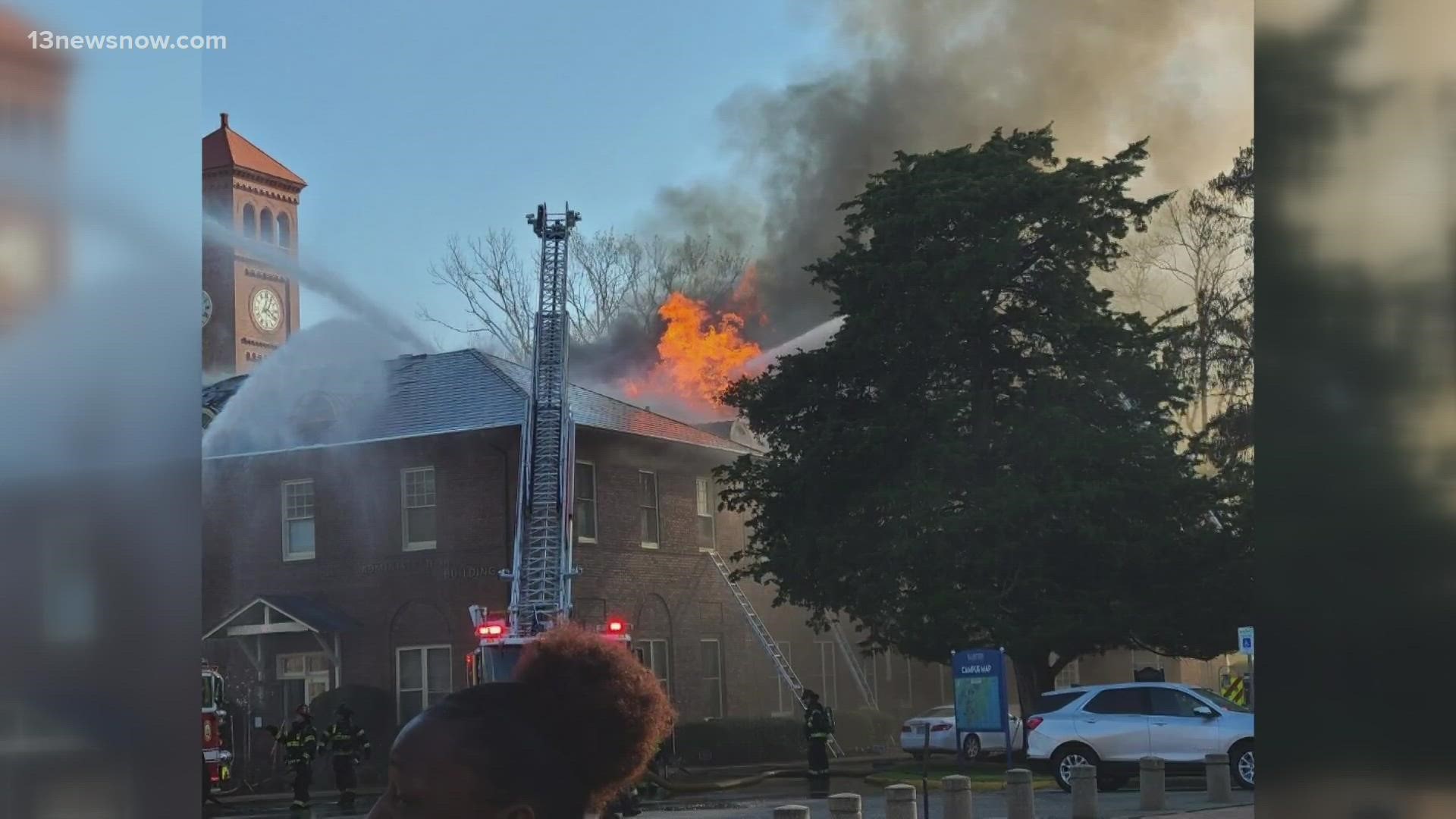 The fire at the Hampton University Administration Building now is under control.