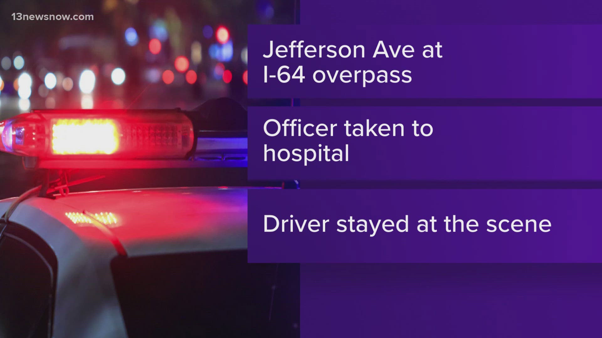 A police officer is recovering after he was hit by a car while investigating a Tuesday morning crash on southbound Jefferson Avenue at the I-64 overpass.